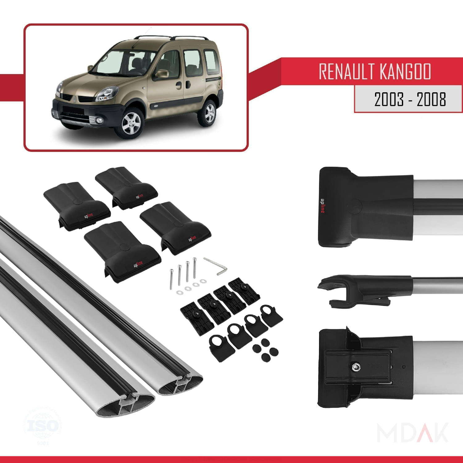 Renault Kangoo (X76) Post-Facelift 2003-2008 Arası ile Uyumlu FLY Model Ara Atkı Tavan Barı Gri 2 Adet - Görsel 5