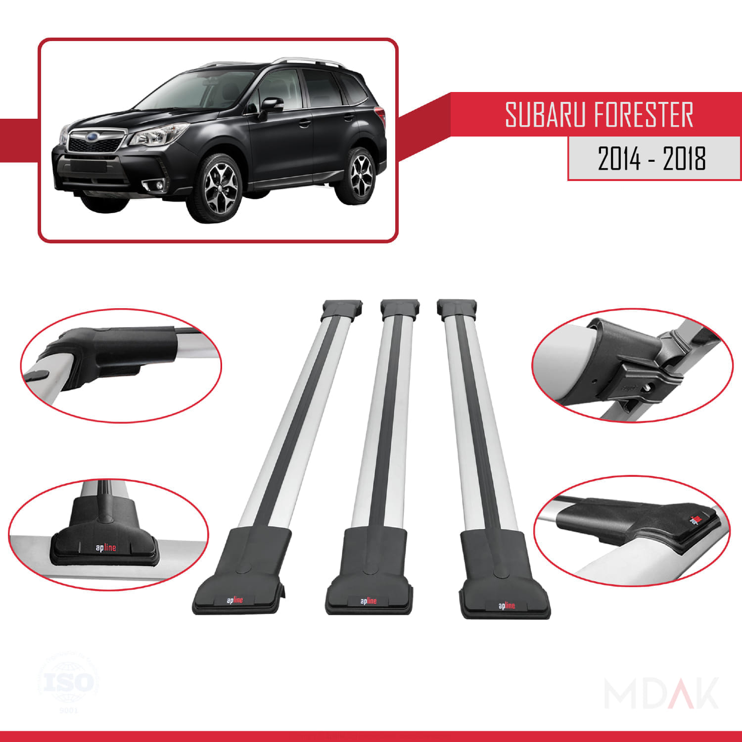 Subaru Forester 4 (SJ) 2014-2018 Arası ile Uyumlu FLY Model Ara Atkı Tavan Barı Gri 3 Adet - Görsel 4