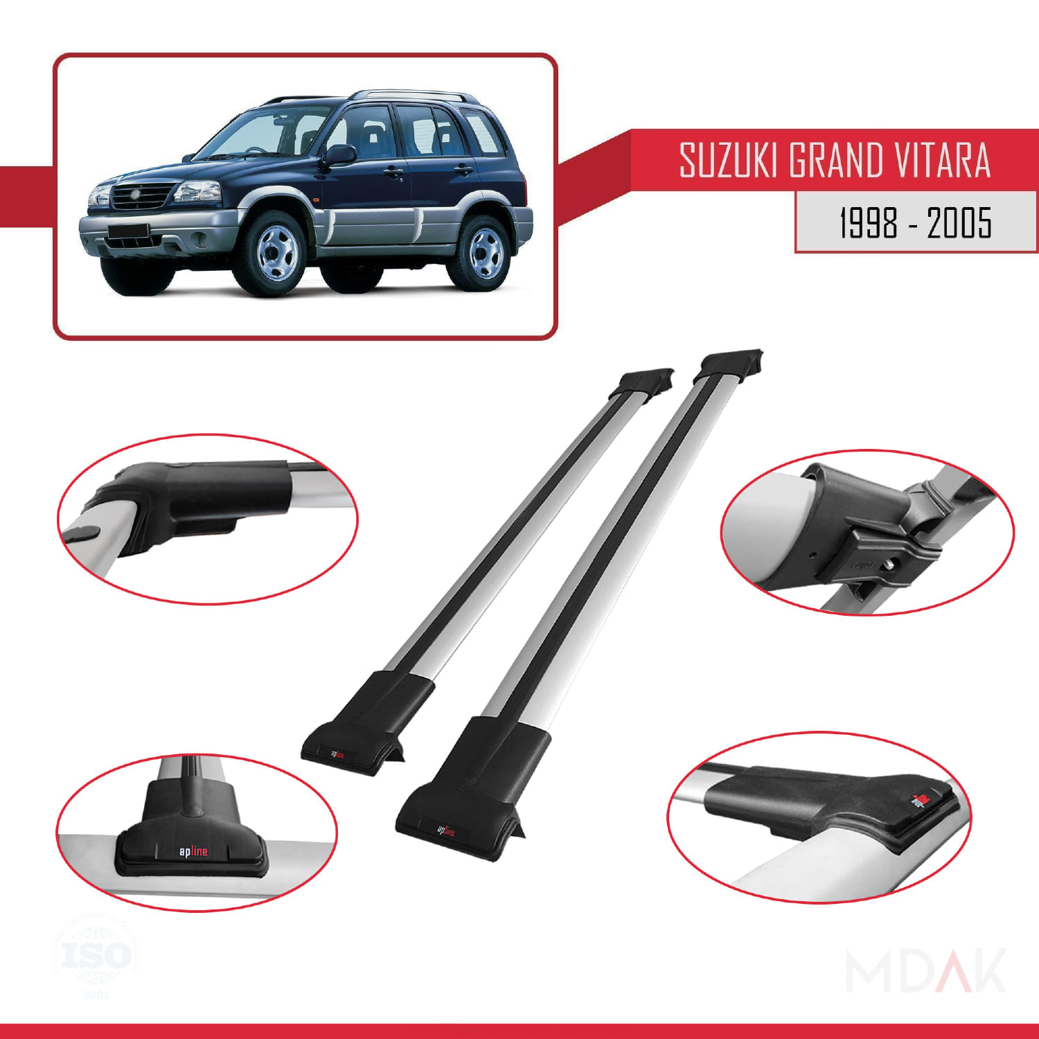 Suzuki Grand Vitara (FT) 1998-2005 Arası ile Uyumlu FLY Model Ara Atkı Tavan Barı Gri 2 Adet - Görsel 3