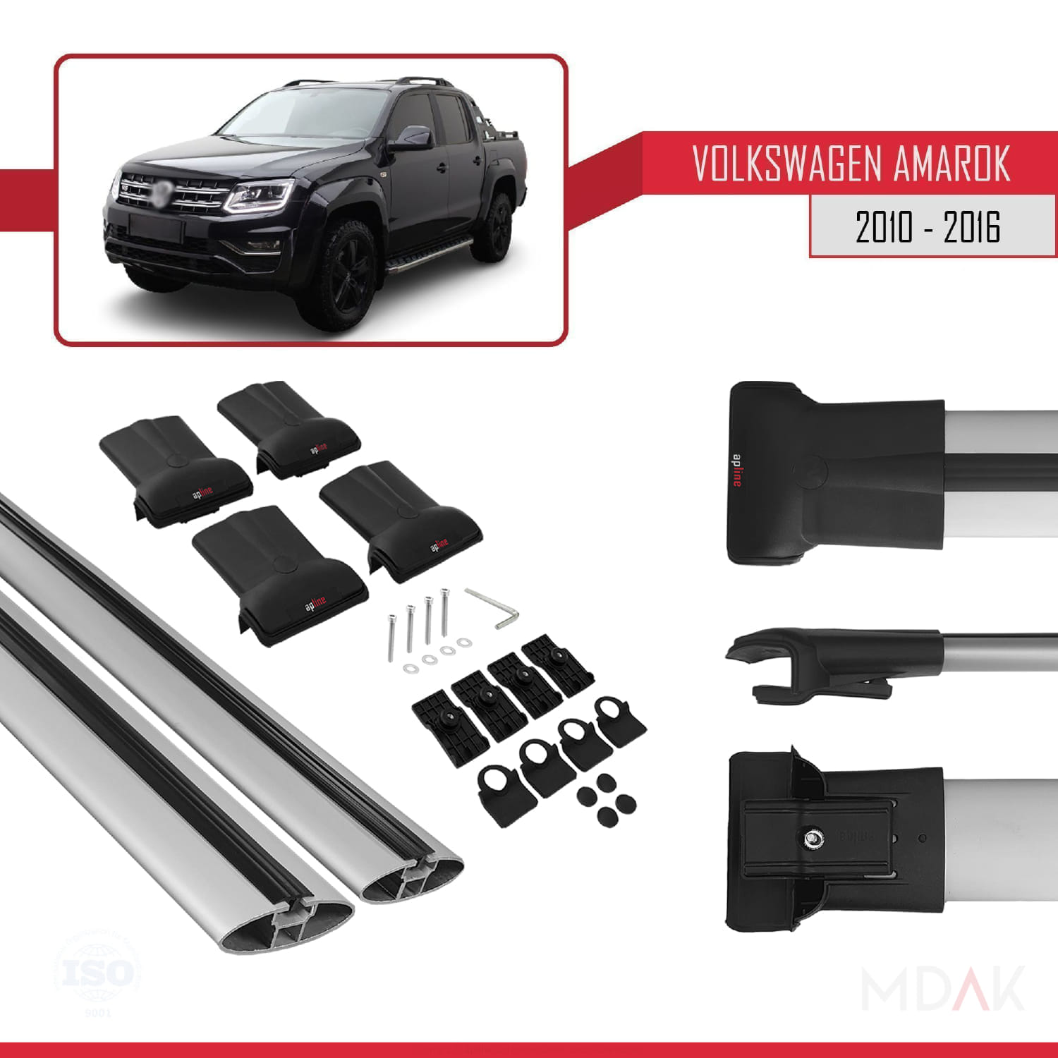 Volkswagen Amarok (2F) Pre-Facelift 2010-2016 Arası ile Uyumlu FLY Model Ara Atkı Tavan Barı Gri 2 Adet - Görsel 5