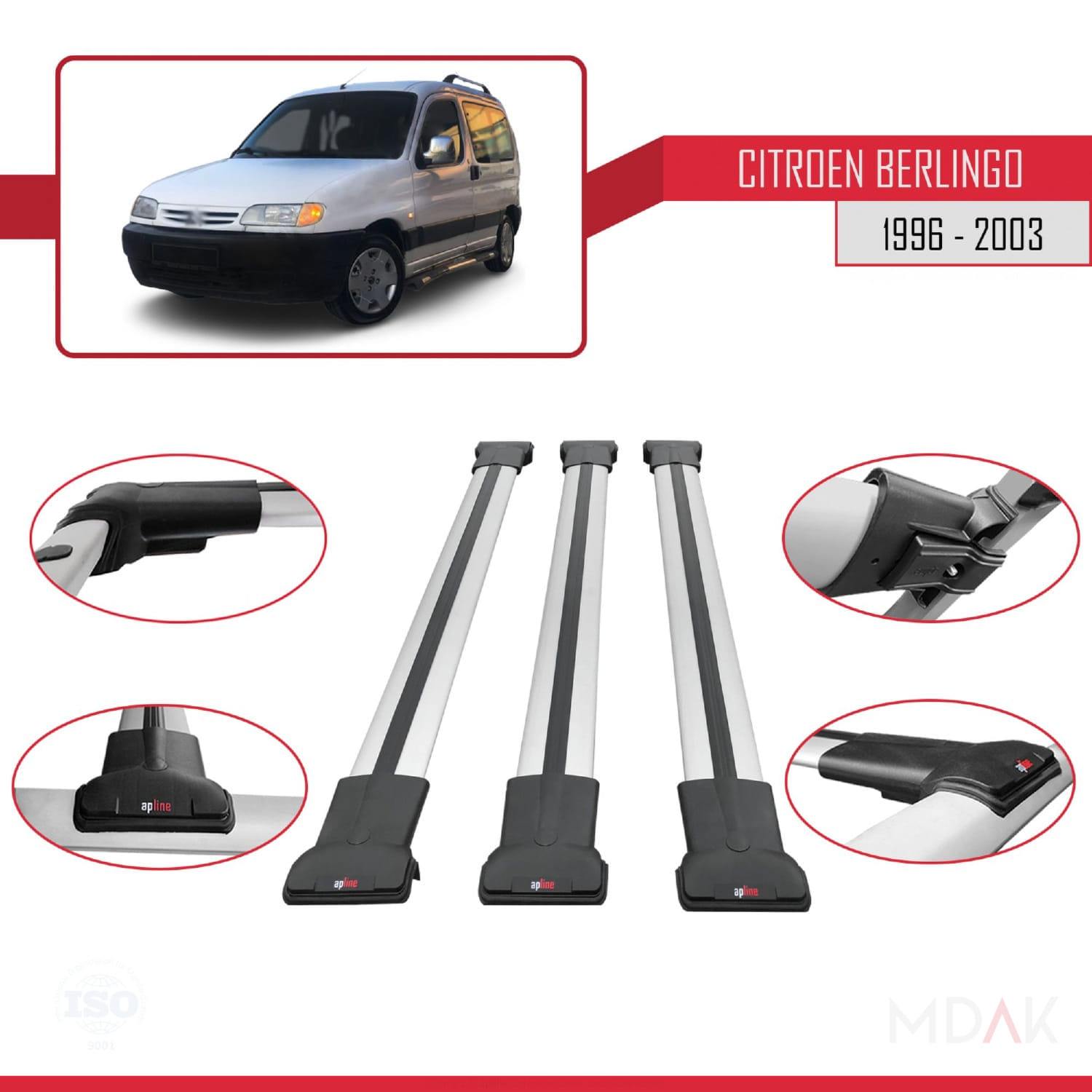 Citroen Berlingo (M49) 1996-2003 Arası ile Uyumlu FLY Model Ara Atkı Tavan Barı Gri 3 Adet - Görsel 4