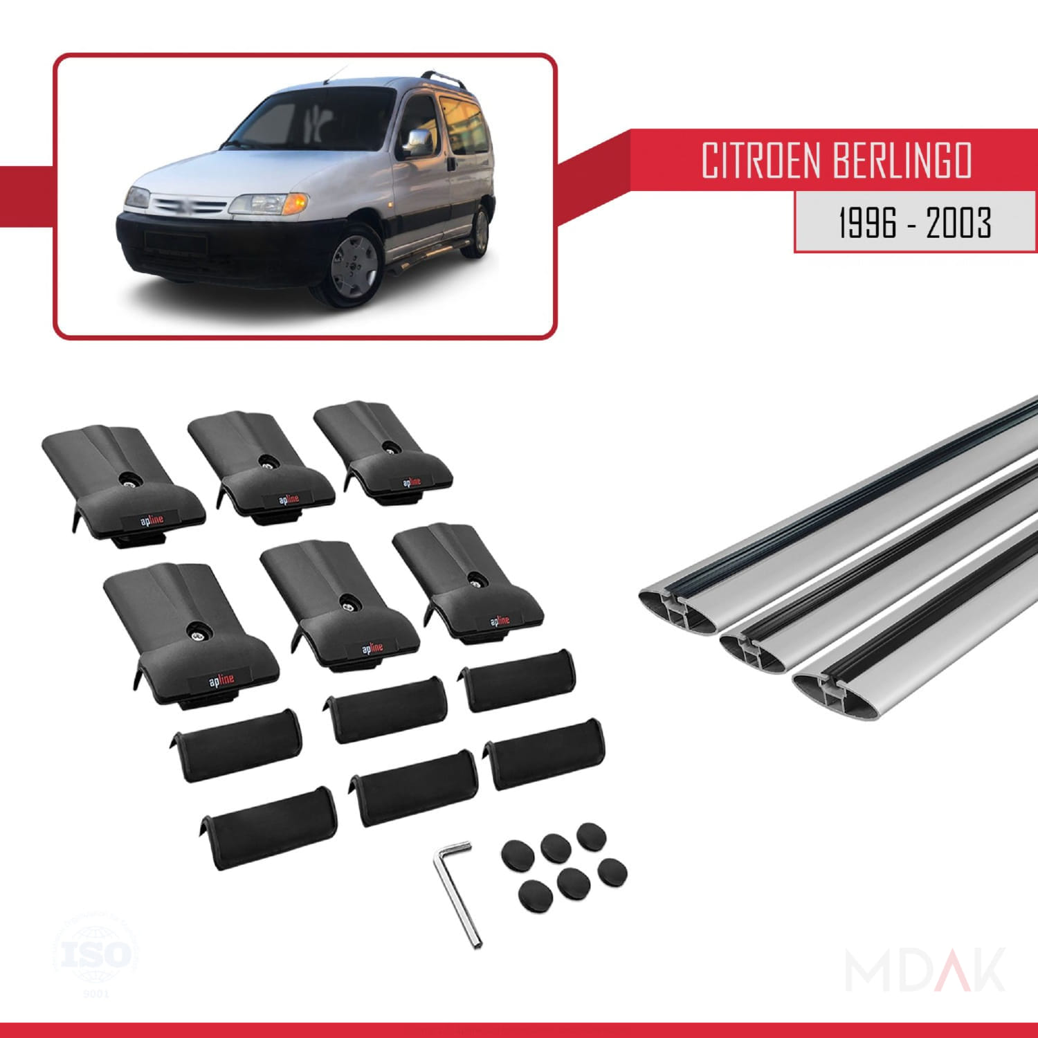 Citroen Berlingo (M49) 1996-2003 Arası ile Uyumlu FLY Model Ara Atkı Tavan Barı Gri 3 Adet - Görsel 5