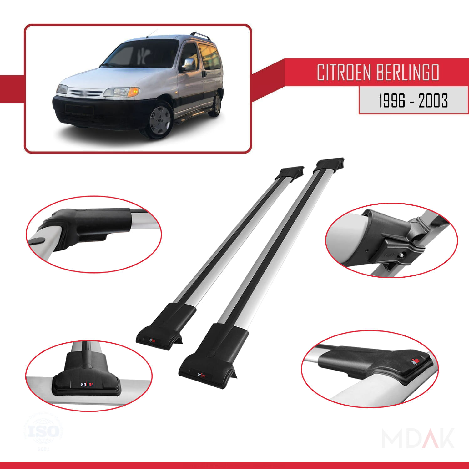 Citroen Berlingo (M49) 1996-2003 Arası ile Uyumlu FLY Model Ara Atkı Tavan Barı Gri 2 Adet - Görsel 3