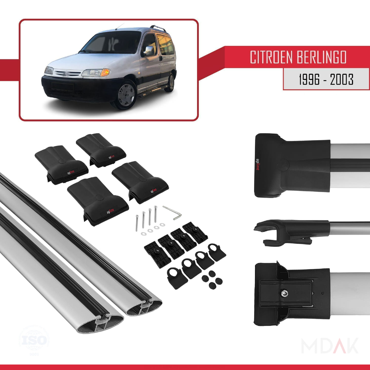 Citroen Berlingo (M49) 1996-2003 Arası ile Uyumlu FLY Model Ara Atkı Tavan Barı Gri 2 Adet - Görsel 5