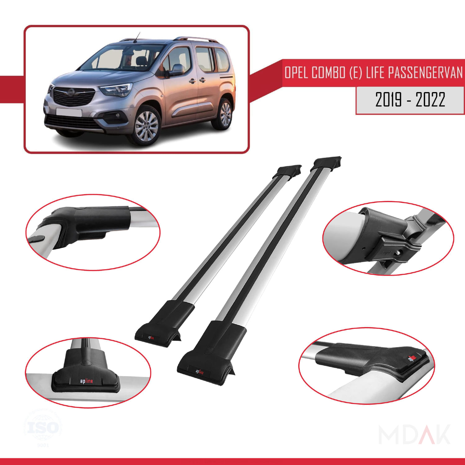 Opel Combo E Life 2019-2022 Arası ile Uyumlu FLY Model Ara Atkı Tavan Barı Gri 2 Adet - Görsel 3