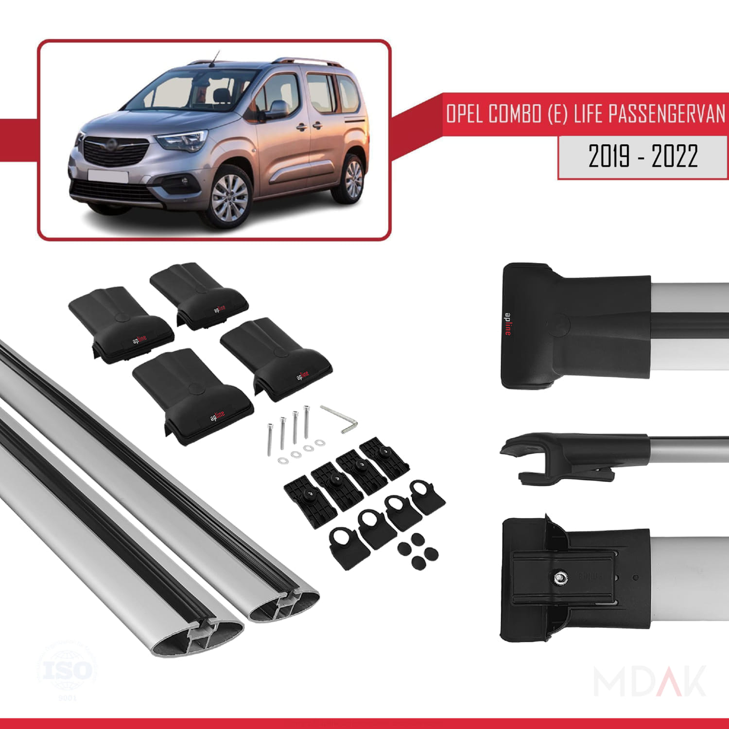 Opel Combo E Life 2019-2022 Arası ile Uyumlu FLY Model Ara Atkı Tavan Barı Gri 2 Adet - Görsel 5