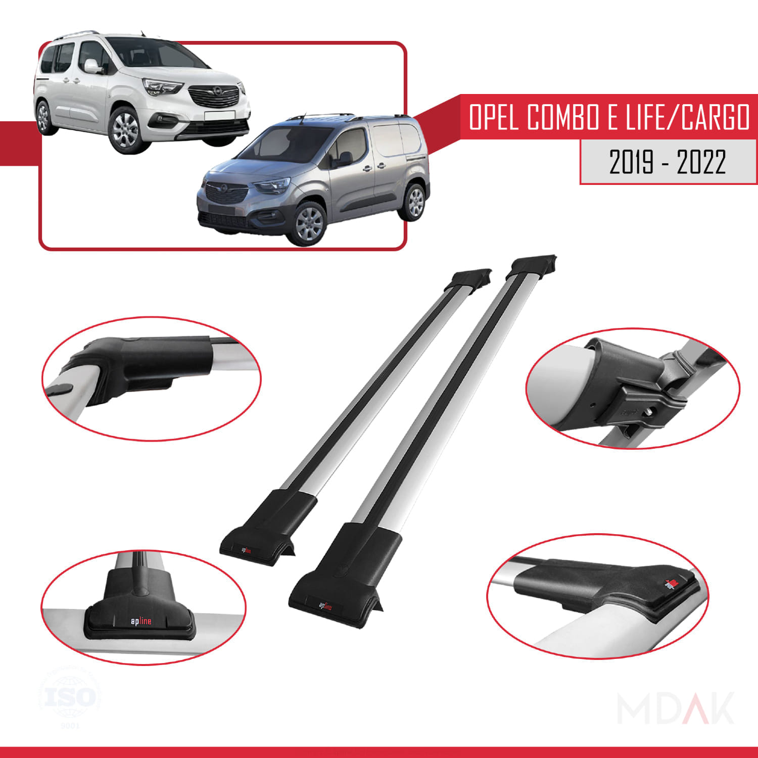 Opel Combo E 2019-2022 Arası ile Uyumlu FLY Model Ara Atkı Tavan Barı Gri 2 Adet - Görsel 3