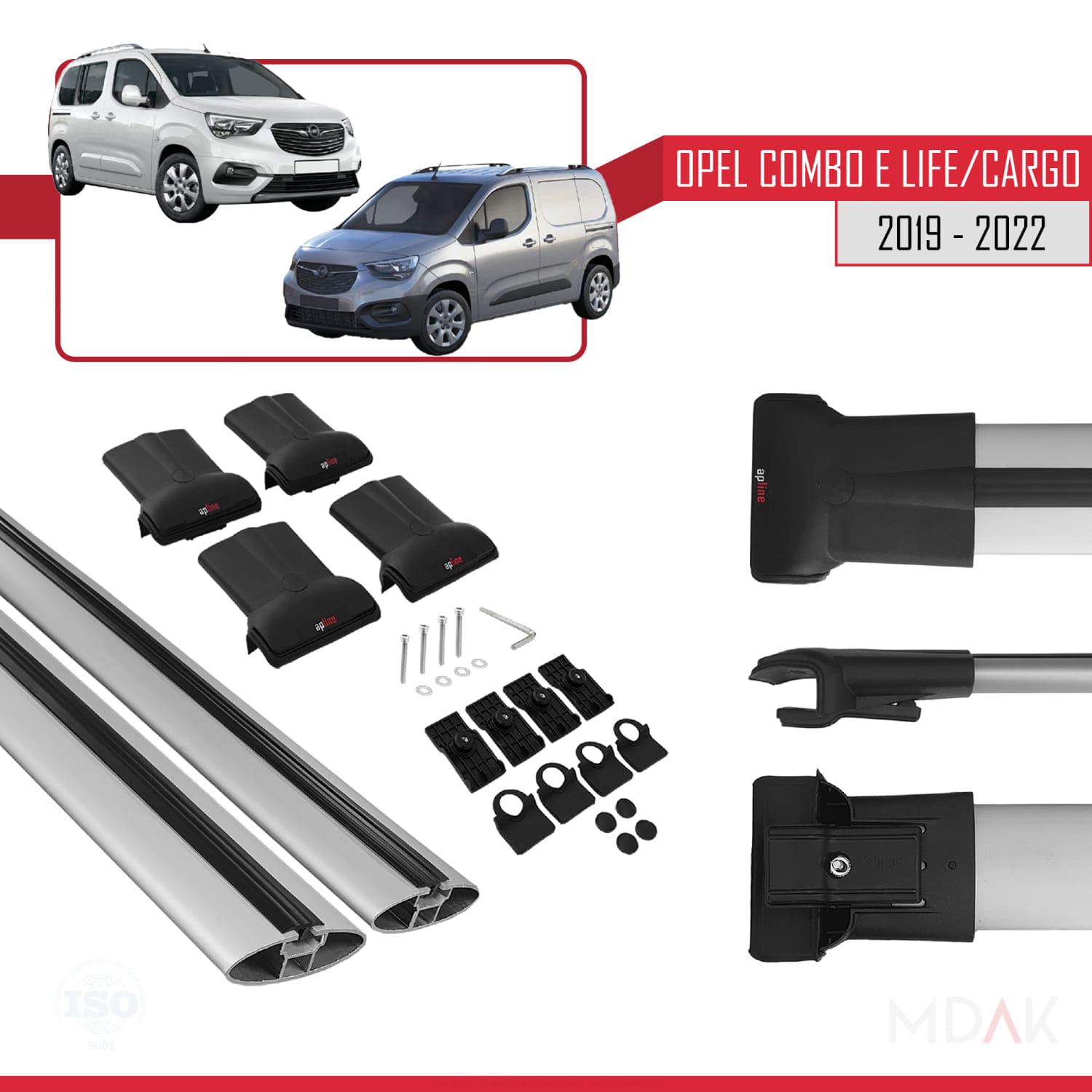 Opel Combo E 2019-2022 Arası ile Uyumlu FLY Model Ara Atkı Tavan Barı Gri 2 Adet - Görsel 5