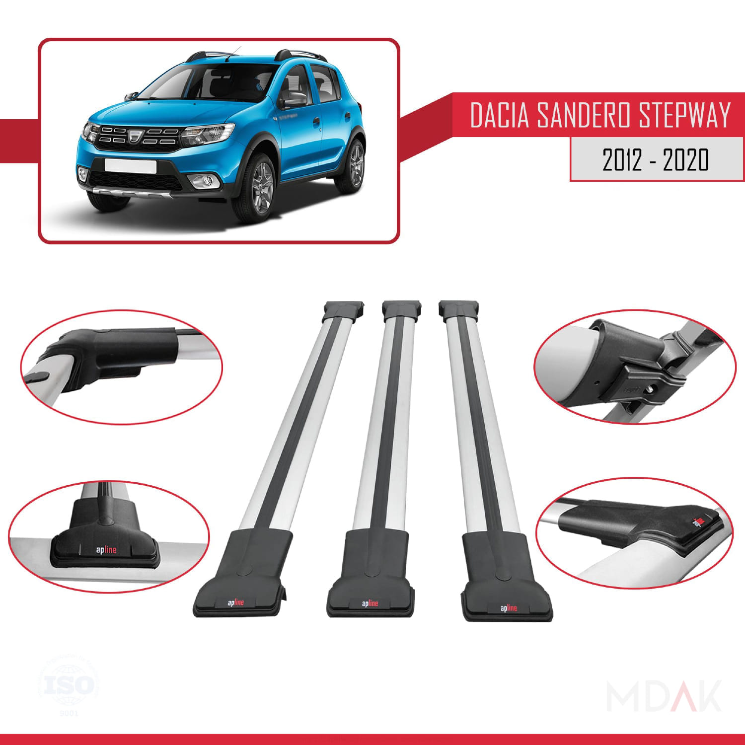 Dacia Sandero Stepway 2 2012-2020 Arası ile Uyumlu FLY Model Ara Atkı Tavan Barı Gri 3 Adet - Görsel 4