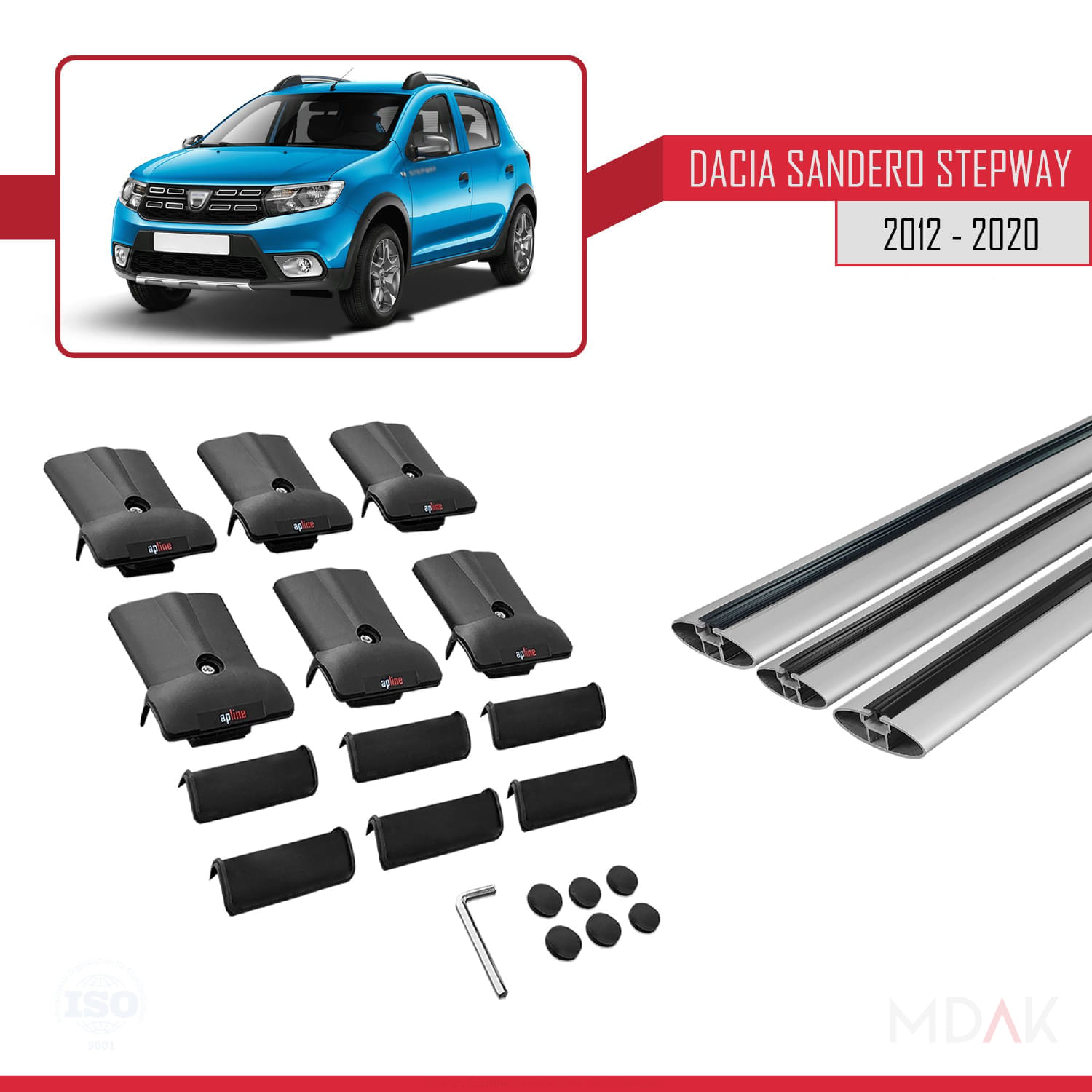 Dacia Sandero Stepway 2 2012-2020 Arası ile Uyumlu FLY Model Ara Atkı Tavan Barı Gri 3 Adet - Görsel 5