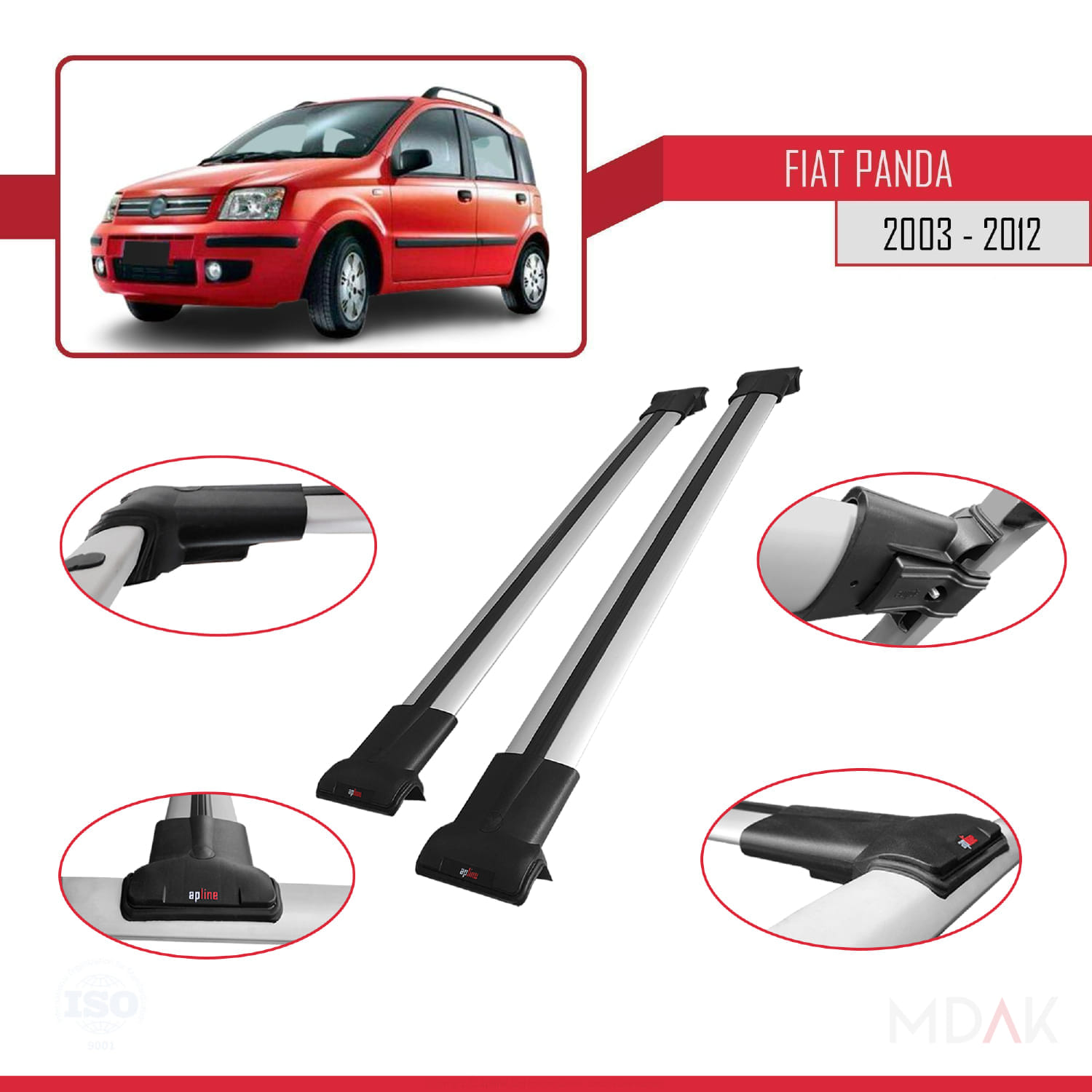 Fiat Panda 2 (169) 2003-2012 Arası ile Uyumlu FLY Model Ara Atkı Tavan Barı Gri 2 Adet - Görsel 3