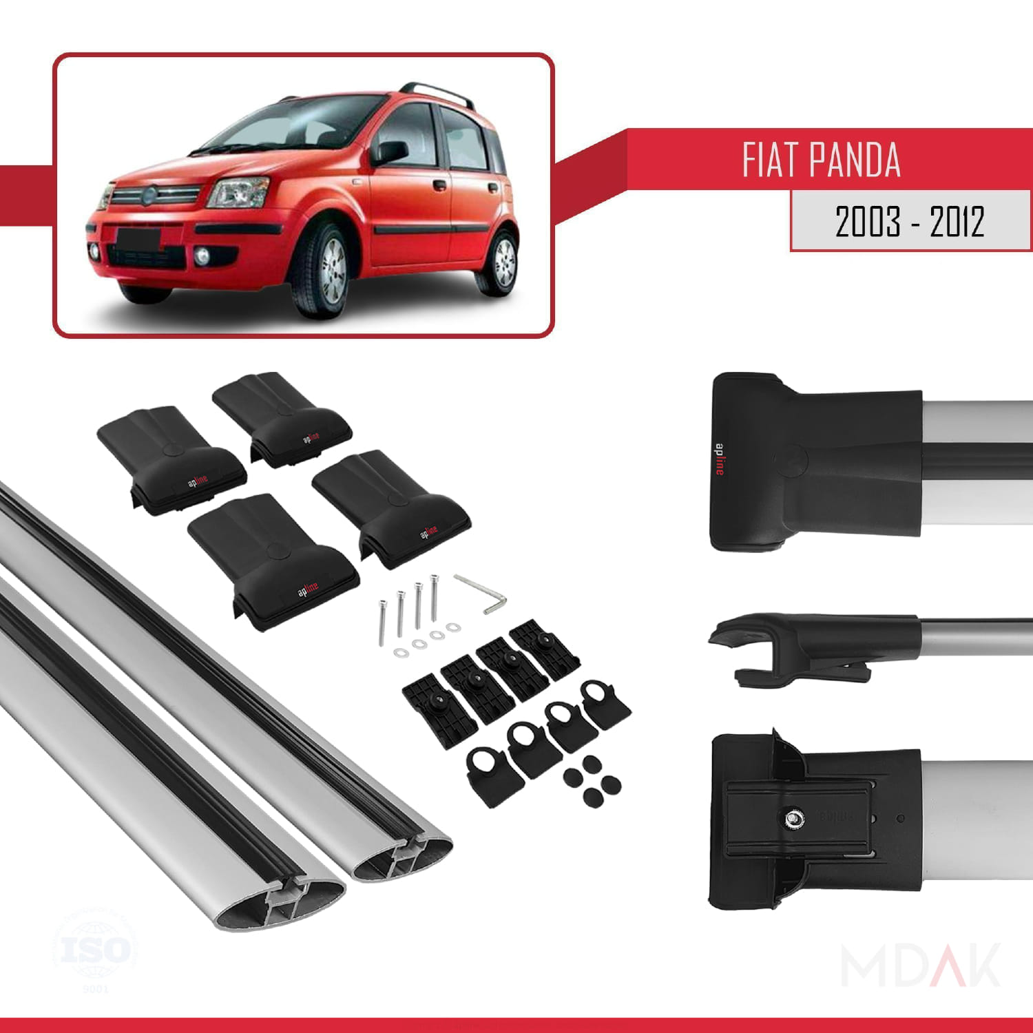 Fiat Panda 2 (169) 2003-2012 Arası ile Uyumlu FLY Model Ara Atkı Tavan Barı Gri 2 Adet - Görsel 5