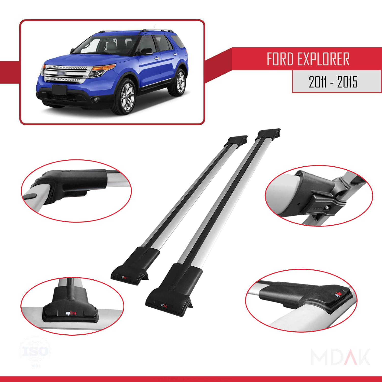 Ford Explorer 5 (U502) Pre-Facelift 2011-2015 Arası ile Uyumlu FLY Model Ara Atkı Tavan Barı Gri 2 Adet - Görsel 3