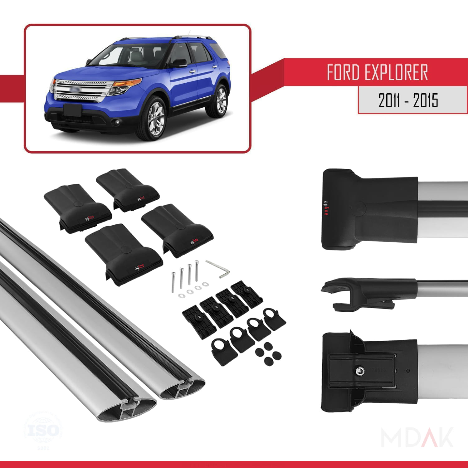 Ford Explorer 5 (U502) Pre-Facelift 2011-2015 Arası ile Uyumlu FLY Model Ara Atkı Tavan Barı Gri 2 Adet - Görsel 5