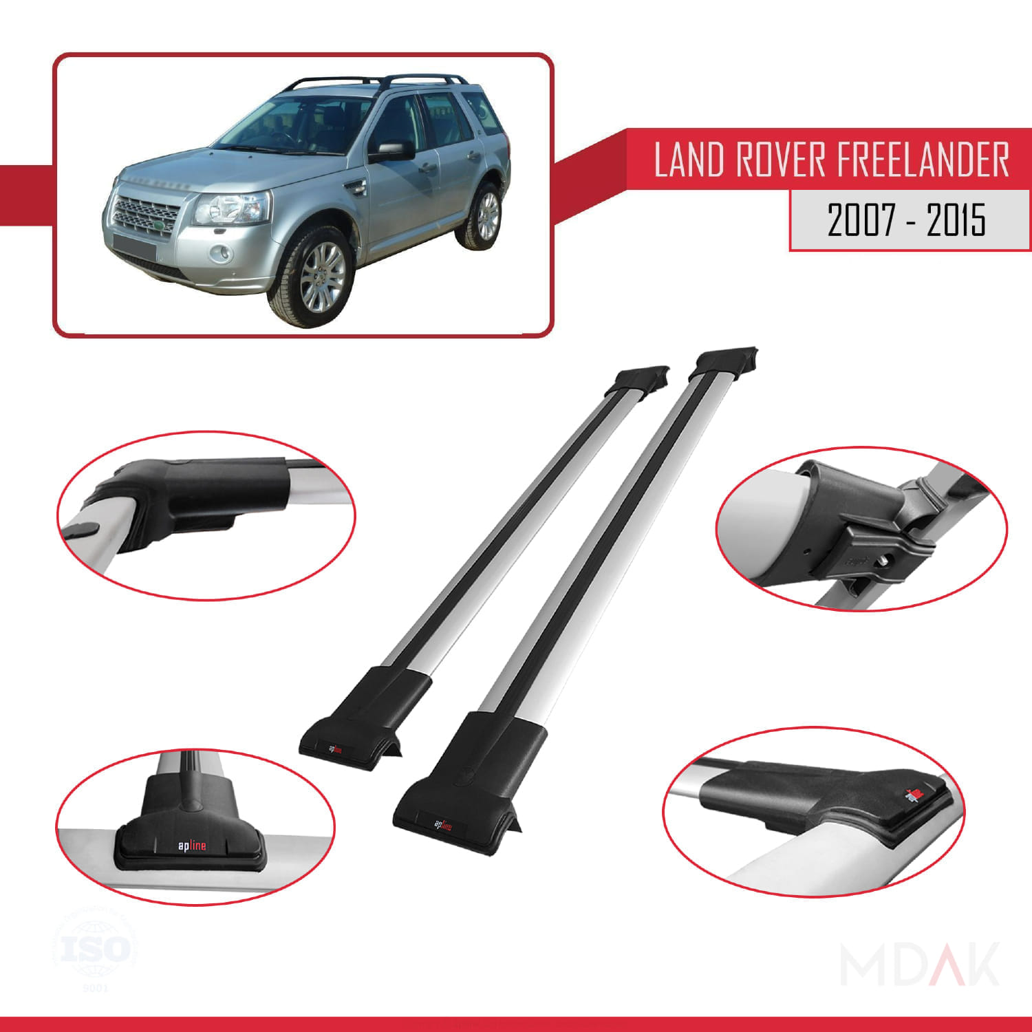 Land Rover Freelander 2 (L359) 2007-2015 Arası ile Uyumlu FLY Model Ara Atkı Tavan Barı Gri 2 Adet - Görsel 3
