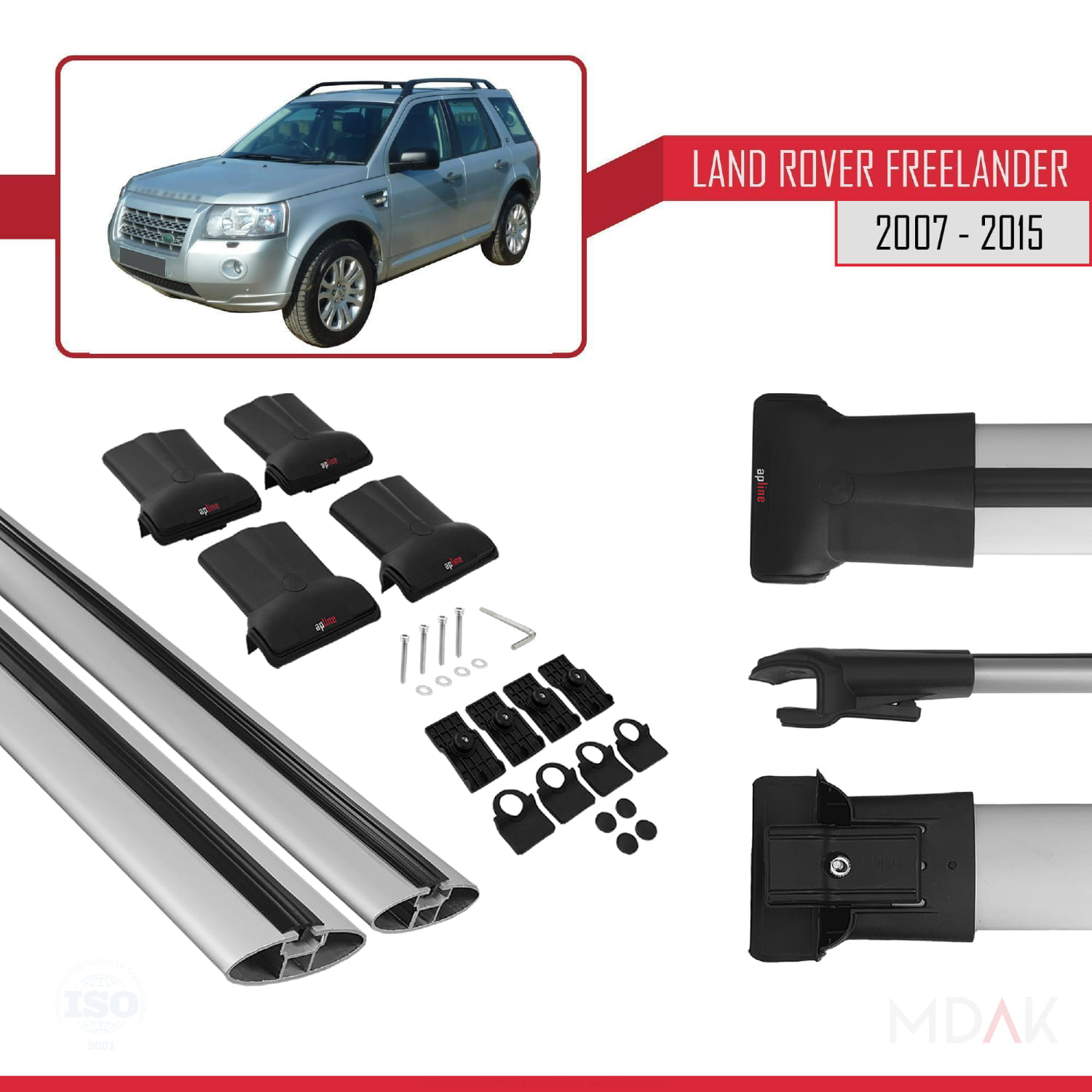 Land Rover Freelander 2 (L359) 2007-2015 Arası ile Uyumlu FLY Model Ara Atkı Tavan Barı Gri 2 Adet - Görsel 5