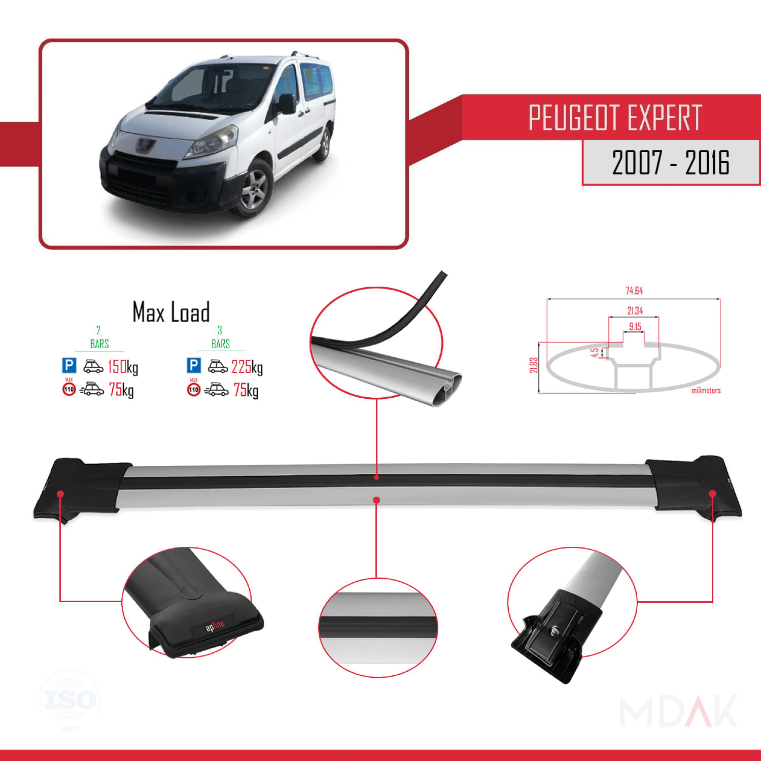 Peugeot Expert 2 2007-2016 Arası ile Uyumlu FLY Model Ara Atkı Tavan Barı Gri 2 Adet - Görsel 4