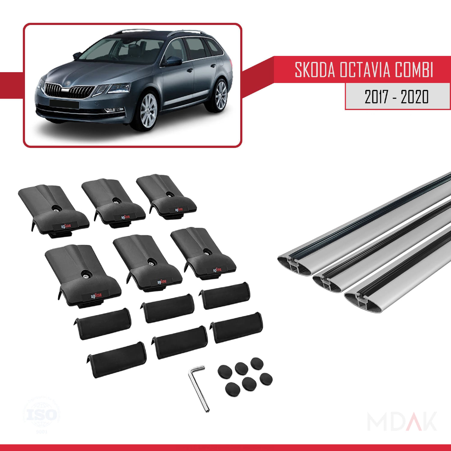 Skoda Octavia 3 (5E) Combi Post-Facelift 2017-2020 Arası ile Uyumlu FLY Model Ara Atkı Tavan Barı Gri 3 Adet - Görsel 5