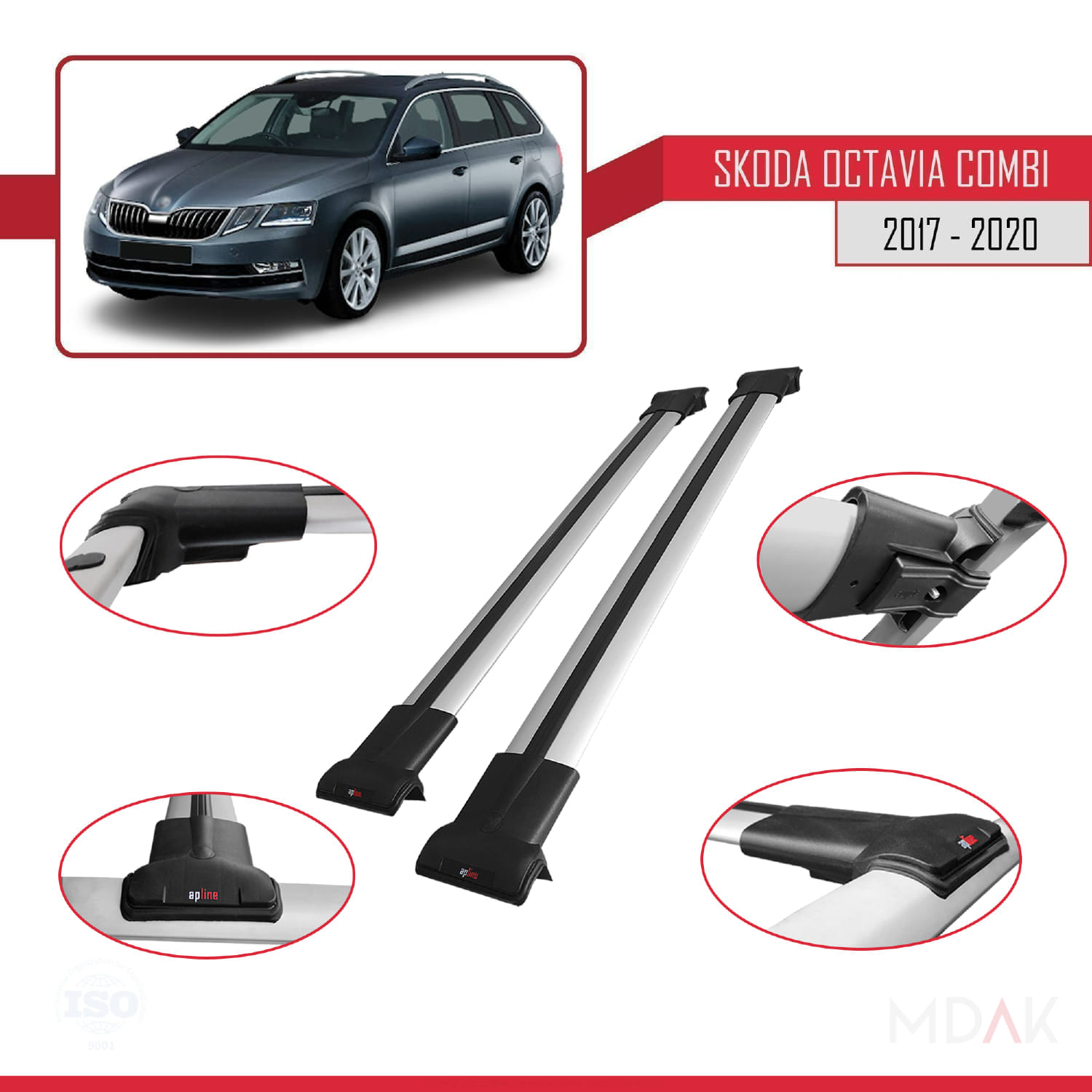 Skoda Octavia 3 (5E) Combi Post-Facelift 2017-2020 Arası ile Uyumlu FLY Model Ara Atkı Tavan Barı Gri 2 Adet - Görsel 3