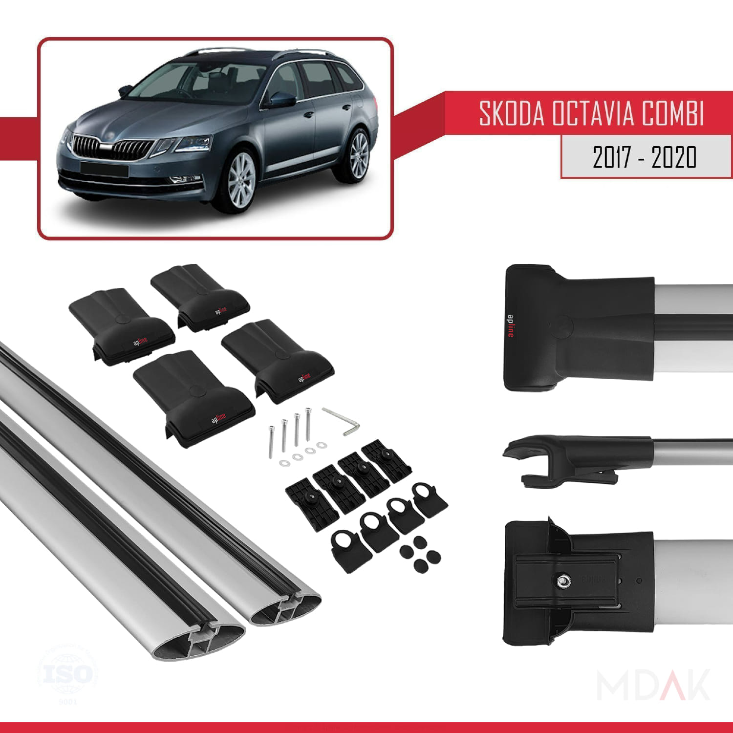 Skoda Octavia 3 (5E) Combi Post-Facelift 2017-2020 Arası ile Uyumlu FLY Model Ara Atkı Tavan Barı Gri 2 Adet - Görsel 5
