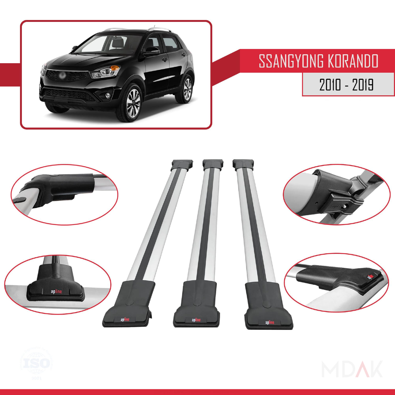 Ssangyong Korando 3 (C200) 2010-2019 Arası ile Uyumlu FLY Model Ara Atkı Tavan Barı Gri 3 Adet - Görsel 4