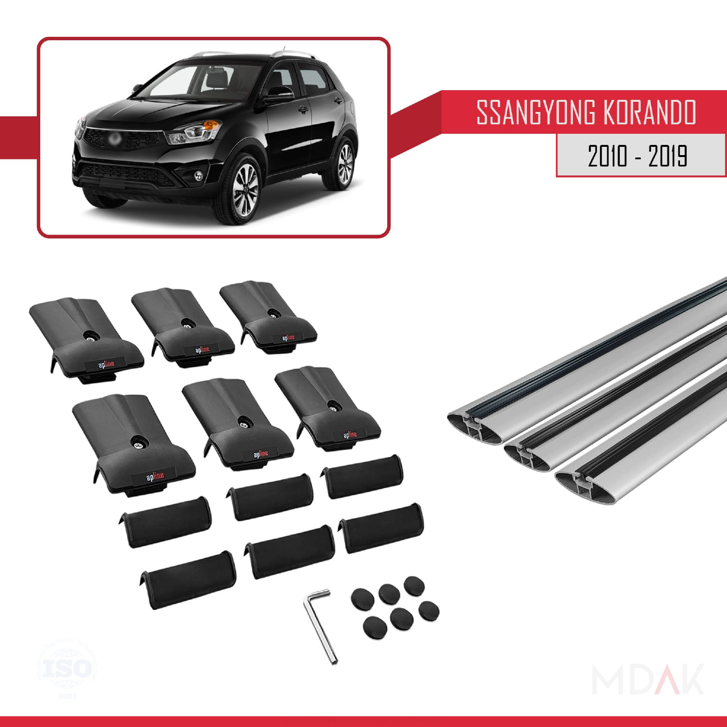 Ssangyong Korando 3 (C200) 2010-2019 Arası ile Uyumlu FLY Model Ara Atkı Tavan Barı Gri 3 Adet - Görsel 5