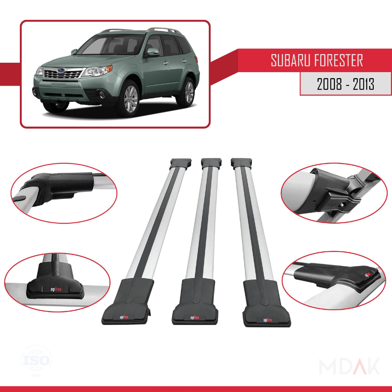 Subaru Forester 3 (SH) 2008-2013 Arası ile Uyumlu FLY Model Ara Atkı Tavan Barı Gri 3 Adet - Görsel 4
