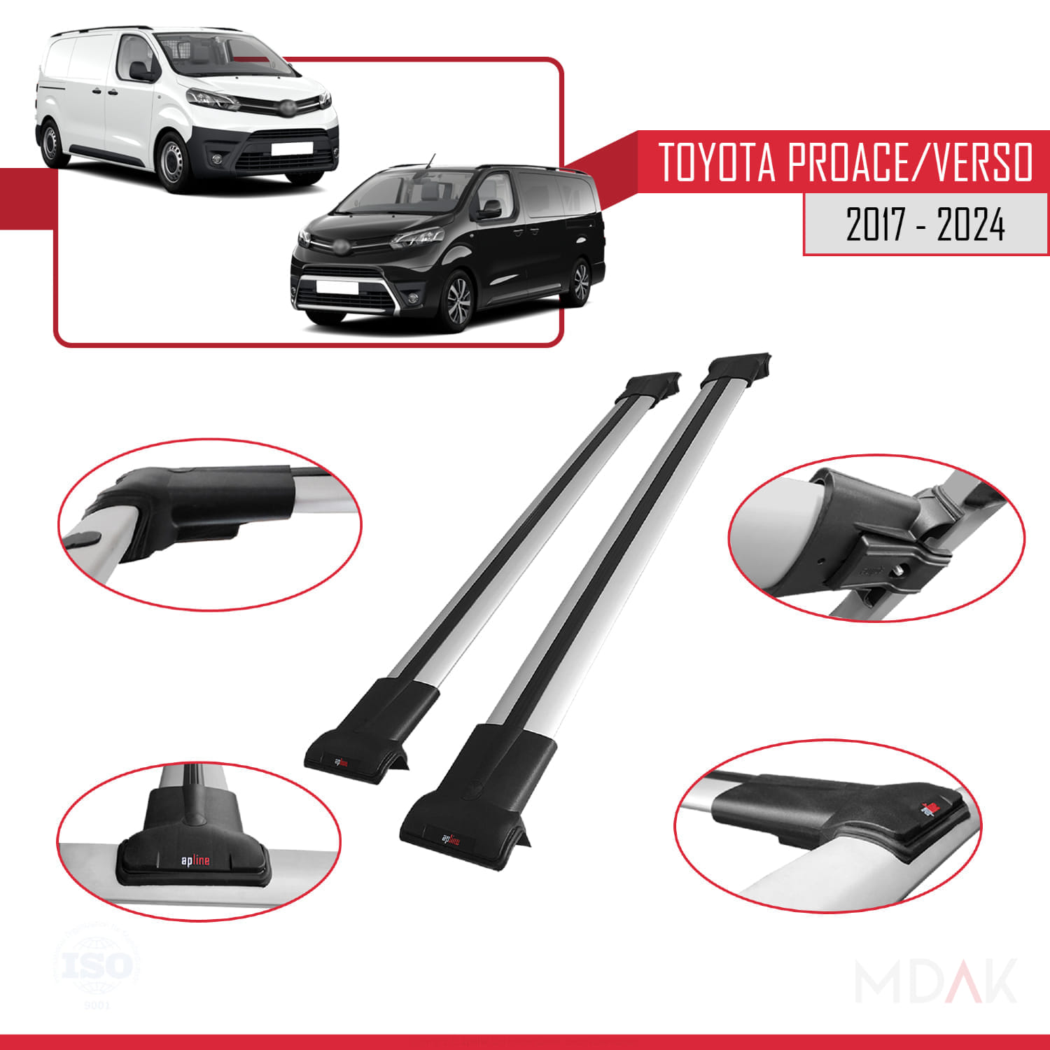Toyota Proace 2017 ve Sonrası ile Uyumlu FLY Model Ara Atkı Tavan Barı Gri 2 Adet - Görsel 3