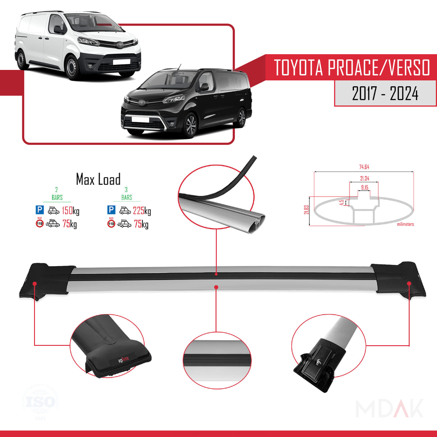 Toyota Proace 2017 ve Sonrası ile Uyumlu FLY Model Ara Atkı Tavan Barı Gri 2 Adet - Görsel 4