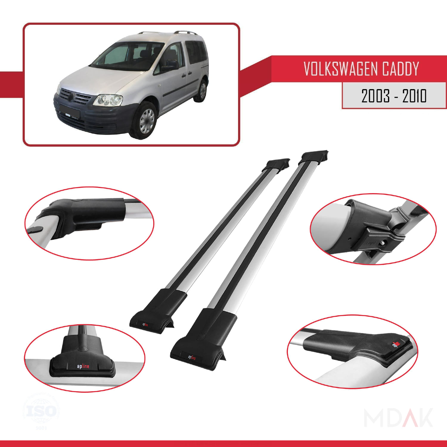 Volkswagen Caddy 3 (2K) 2003-2010 Arası ile Uyumlu FLY Model Ara Atkı Tavan Barı Gri 2 Adet - Görsel 3