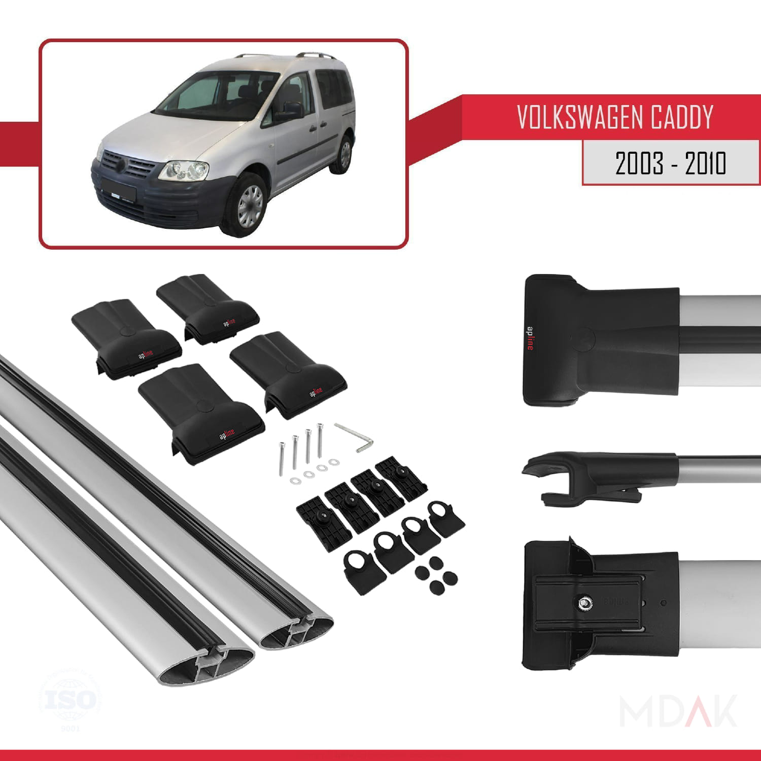 Volkswagen Caddy 3 (2K) 2003-2010 Arası ile Uyumlu FLY Model Ara Atkı Tavan Barı Gri 2 Adet - Görsel 5