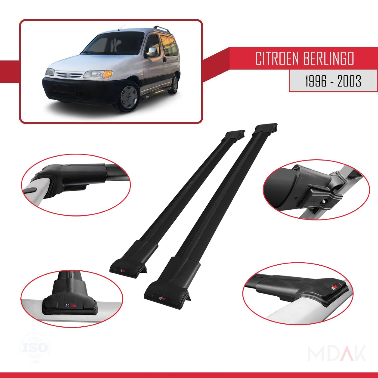 Citroen Berlingo (M49) 1996-2003 Arası ile Uyumlu FLY Model Ara Atkı Tavan Barı Siyah 2 Adet - Görsel 3