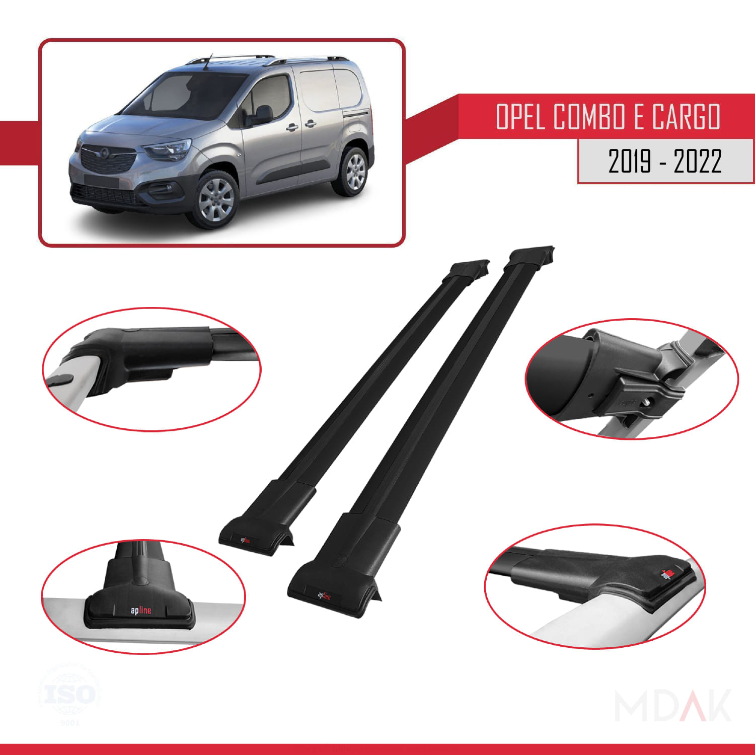Opel Combo E Cargo 2019-2022 Arası ile Uyumlu FLY Model Ara Atkı Tavan Barı Siyah 2 Adet - Görsel 3