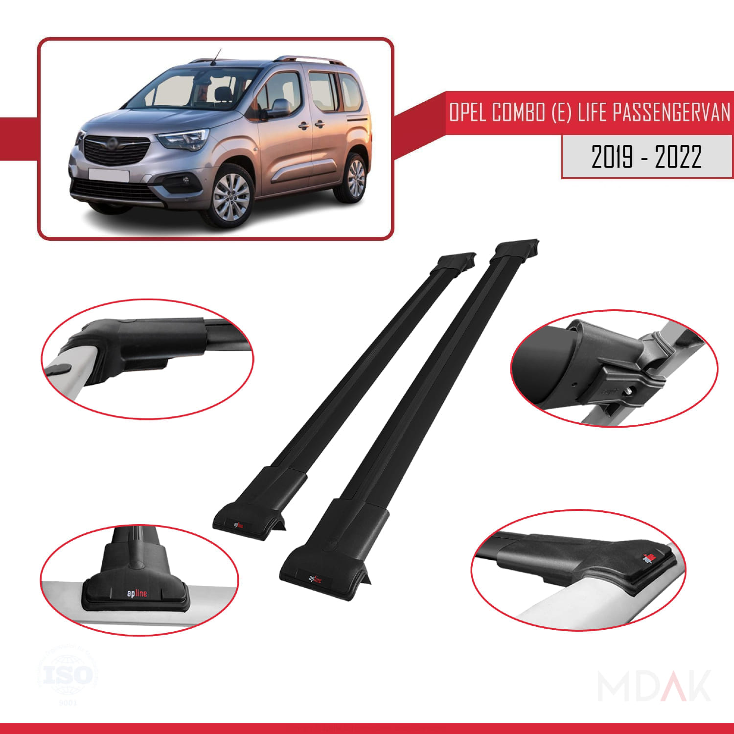 Opel Combo E Life 2019-2022 Arası ile Uyumlu FLY Model Ara Atkı Tavan Barı Siyah 2 Adet - Görsel 3