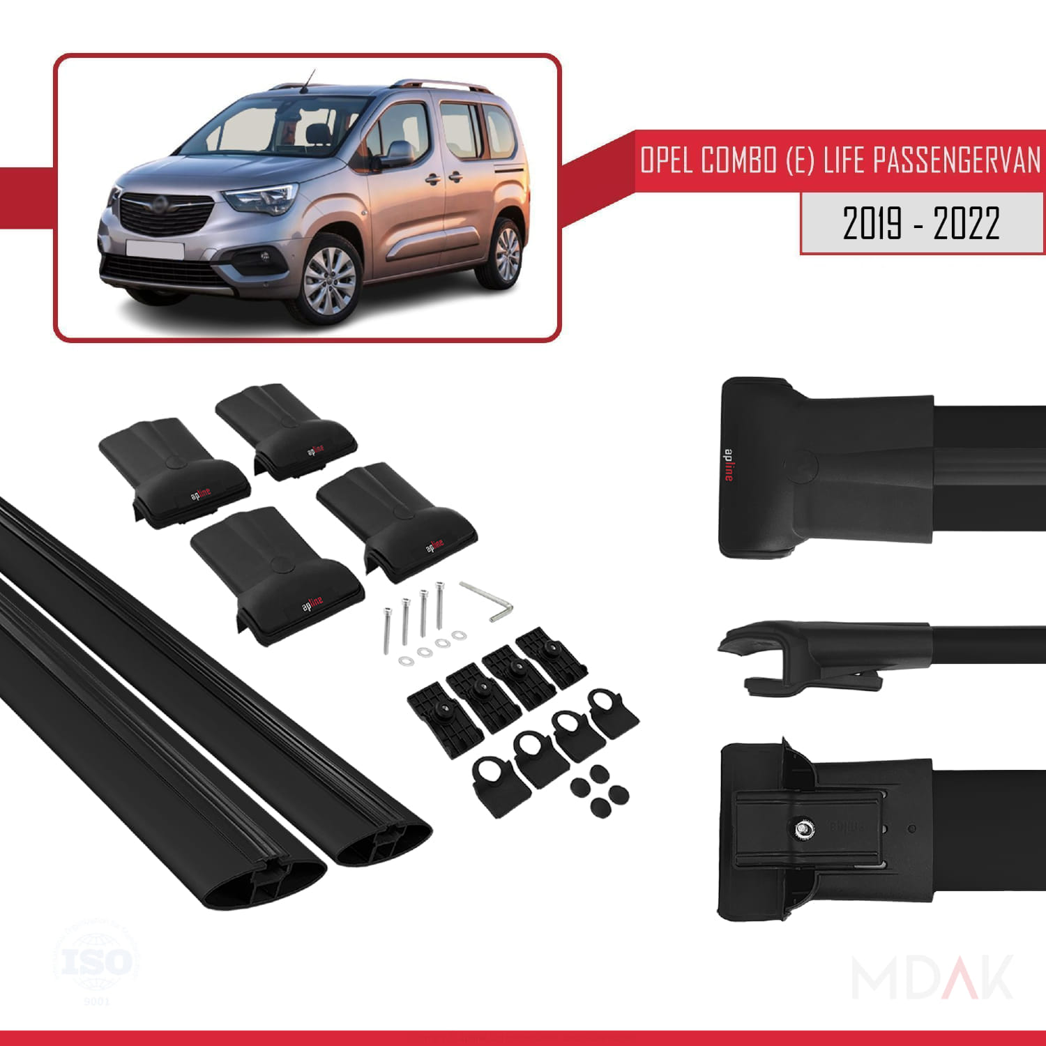 Opel Combo E Life 2019-2022 Arası ile Uyumlu FLY Model Ara Atkı Tavan Barı Siyah 2 Adet - Görsel 5