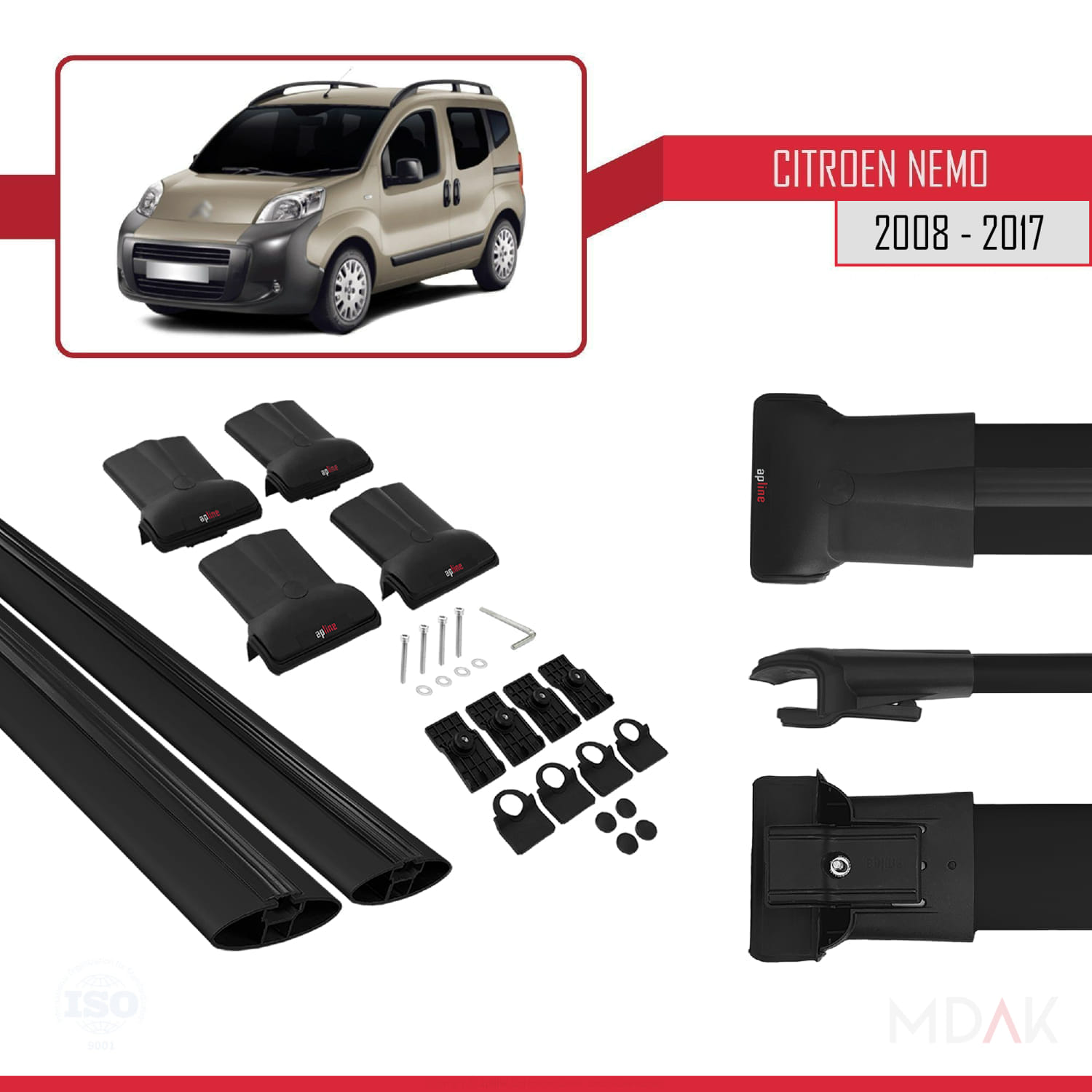 Citroen Nemo 3 (225) 2008-2017 Arası ile Uyumlu FLY Model Ara Atkı Tavan Barı Siyah 2 Adet - Görsel 5