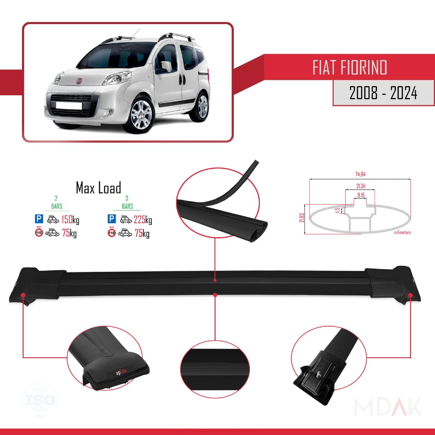 Fiat Fiorino 3 2008 ve Sonrası ile Uyumlu FLY Model Ara Atkı Tavan Barı Siyah 2 Adet - Görsel 4