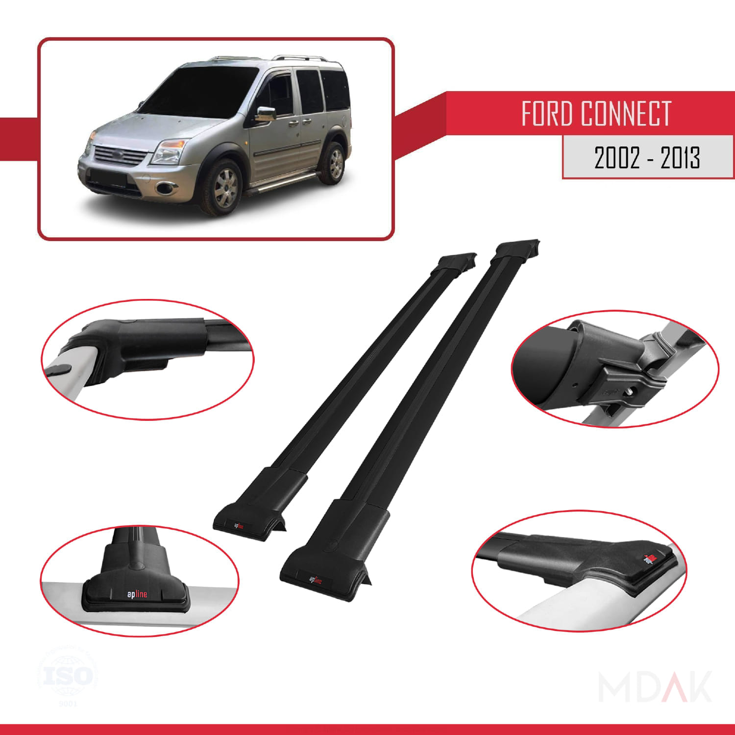 Ford Transit/Tourneo Connect 2002-2013 Arası ile Uyumlu FLY Model Ara Atkı Tavan Barı Siyah 2 Adet - Görsel 3