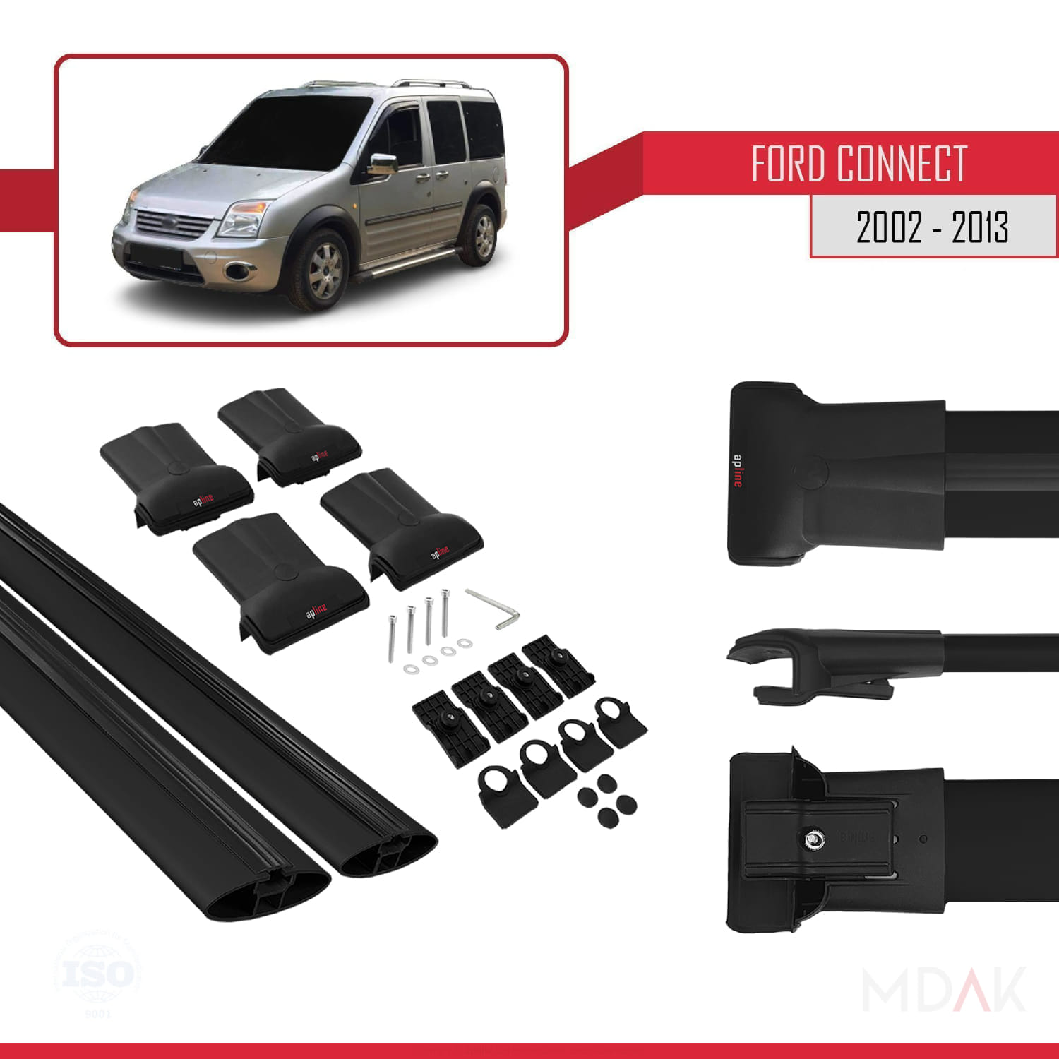 Ford Transit/Tourneo Connect 2002-2013 Arası ile Uyumlu FLY Model Ara Atkı Tavan Barı Siyah 2 Adet - Görsel 5