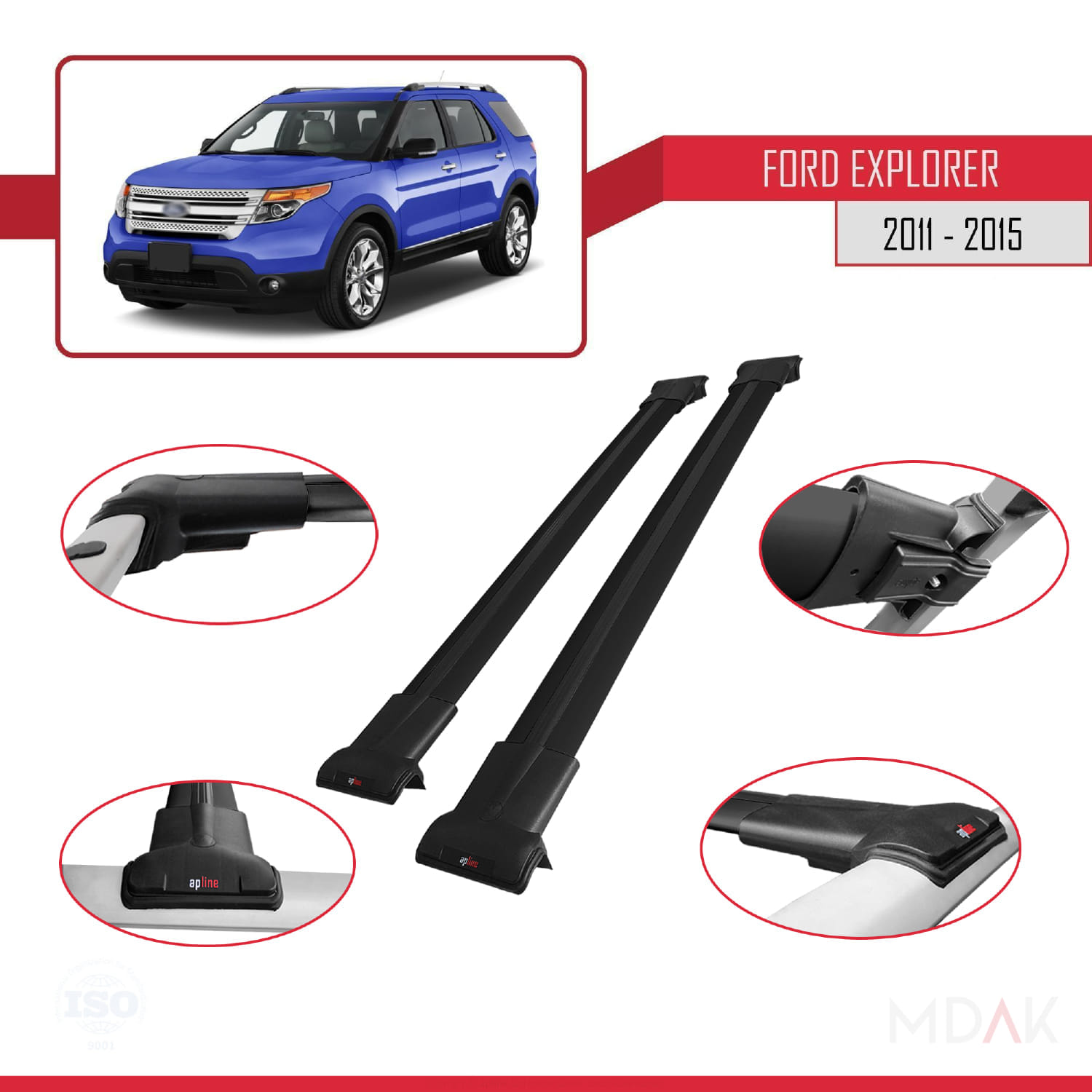 Ford Explorer 5 (U502) Pre-Facelift 2011-2015 Arası ile Uyumlu FLY Model Ara Atkı Tavan Barı Siyah 2 Adet - Görsel 3