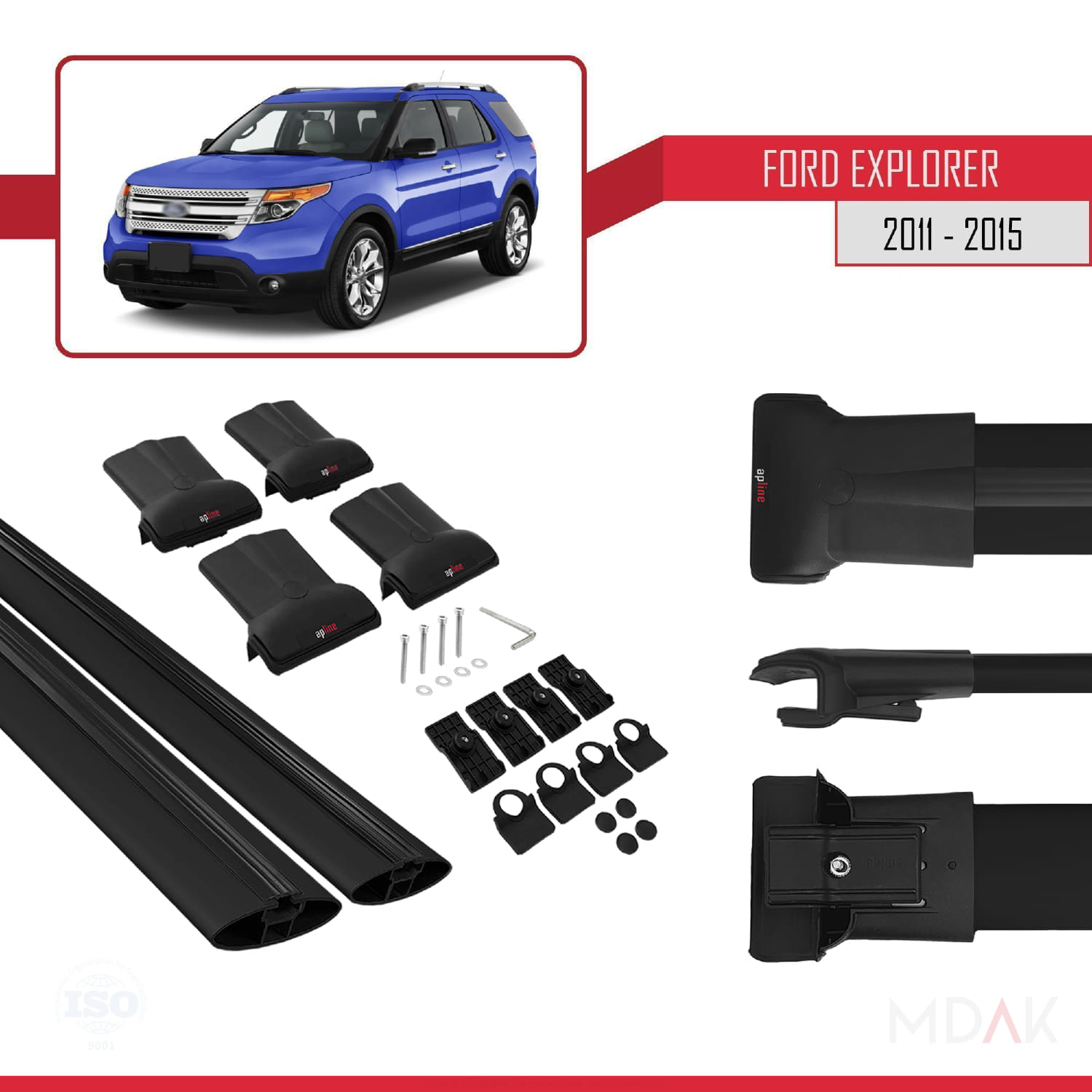 Ford Explorer 5 (U502) Pre-Facelift 2011-2015 Arası ile Uyumlu FLY Model Ara Atkı Tavan Barı Siyah 2 Adet - Görsel 5