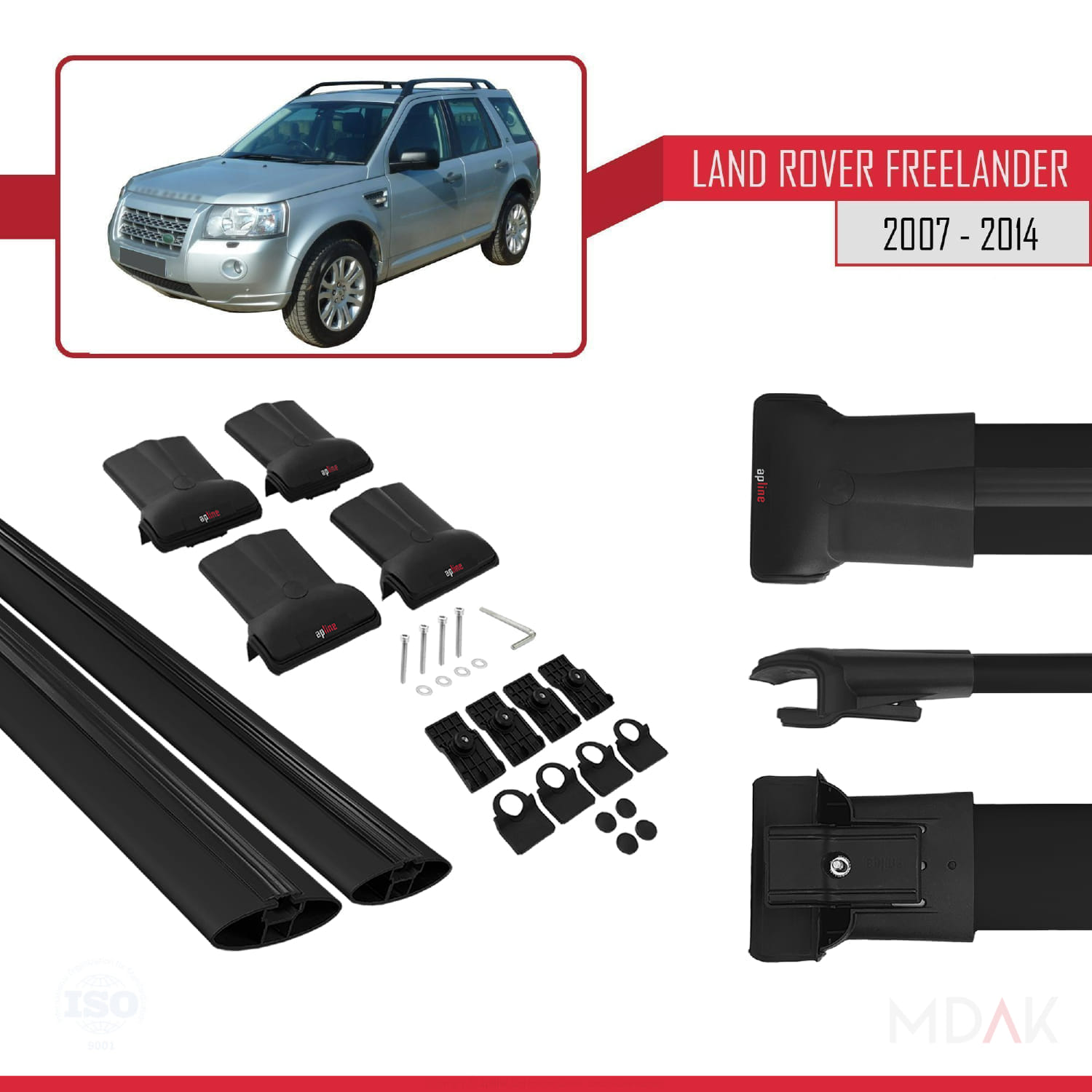 Land Rover Freelander 2 (L359) 2007-2015 Arası ile Uyumlu FLY Model Ara Atkı Tavan Barı Siyah 2 Adet - Görsel 5