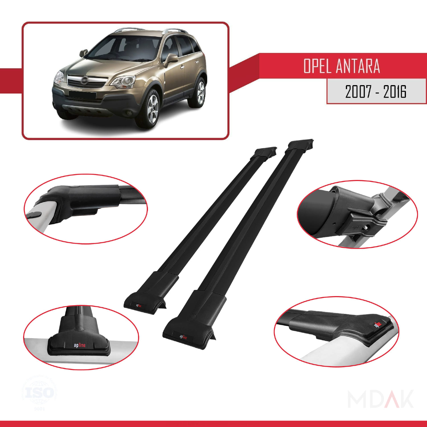 Opel Antara 2007-2016 Arası ile Uyumlu FLY Model Ara Atkı Tavan Barı Siyah 2 Adet - Görsel 3