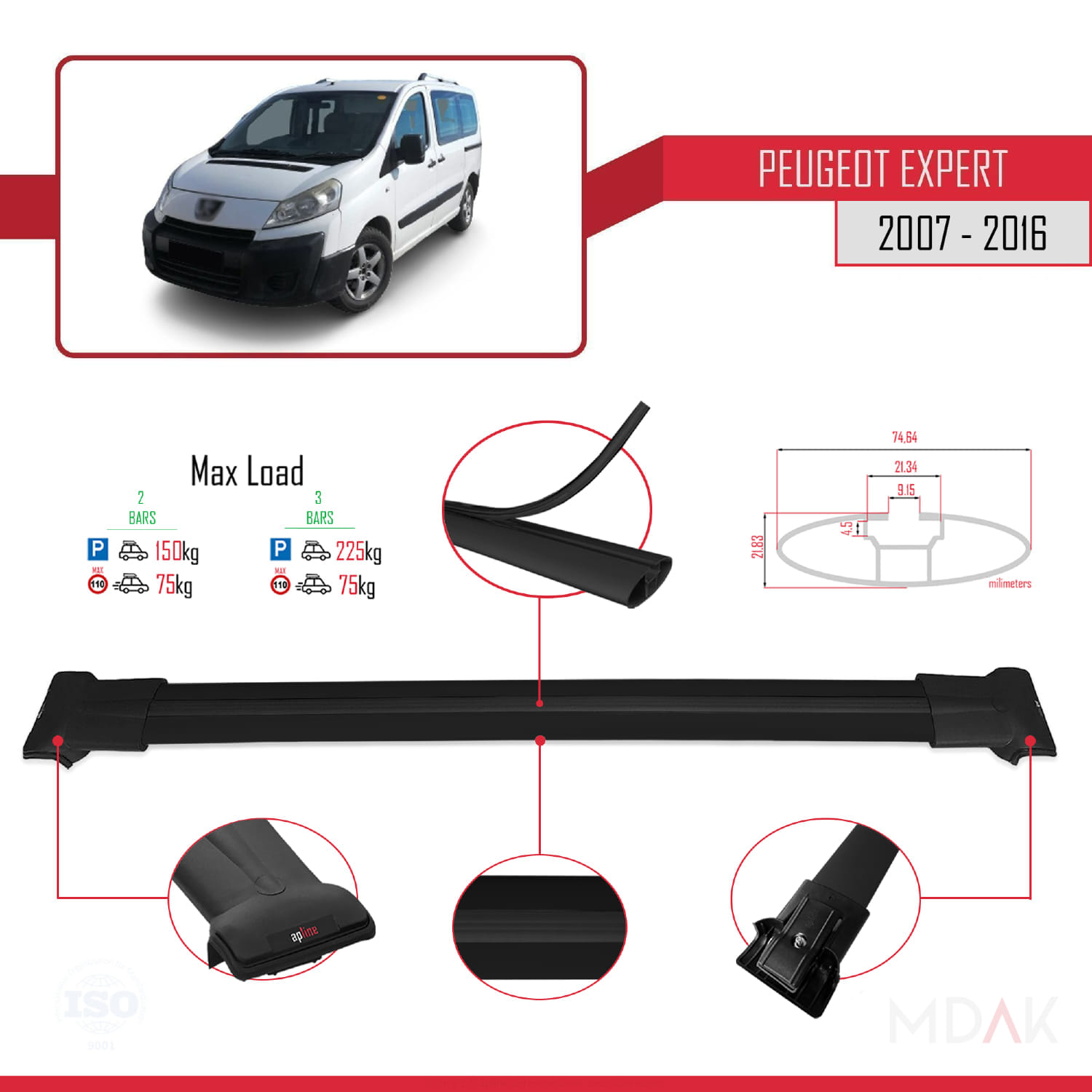 Peugeot Expert 2 2007-2016 Arası ile Uyumlu FLY Model Ara Atkı Tavan Barı Siyah 2 Adet - Görsel 4