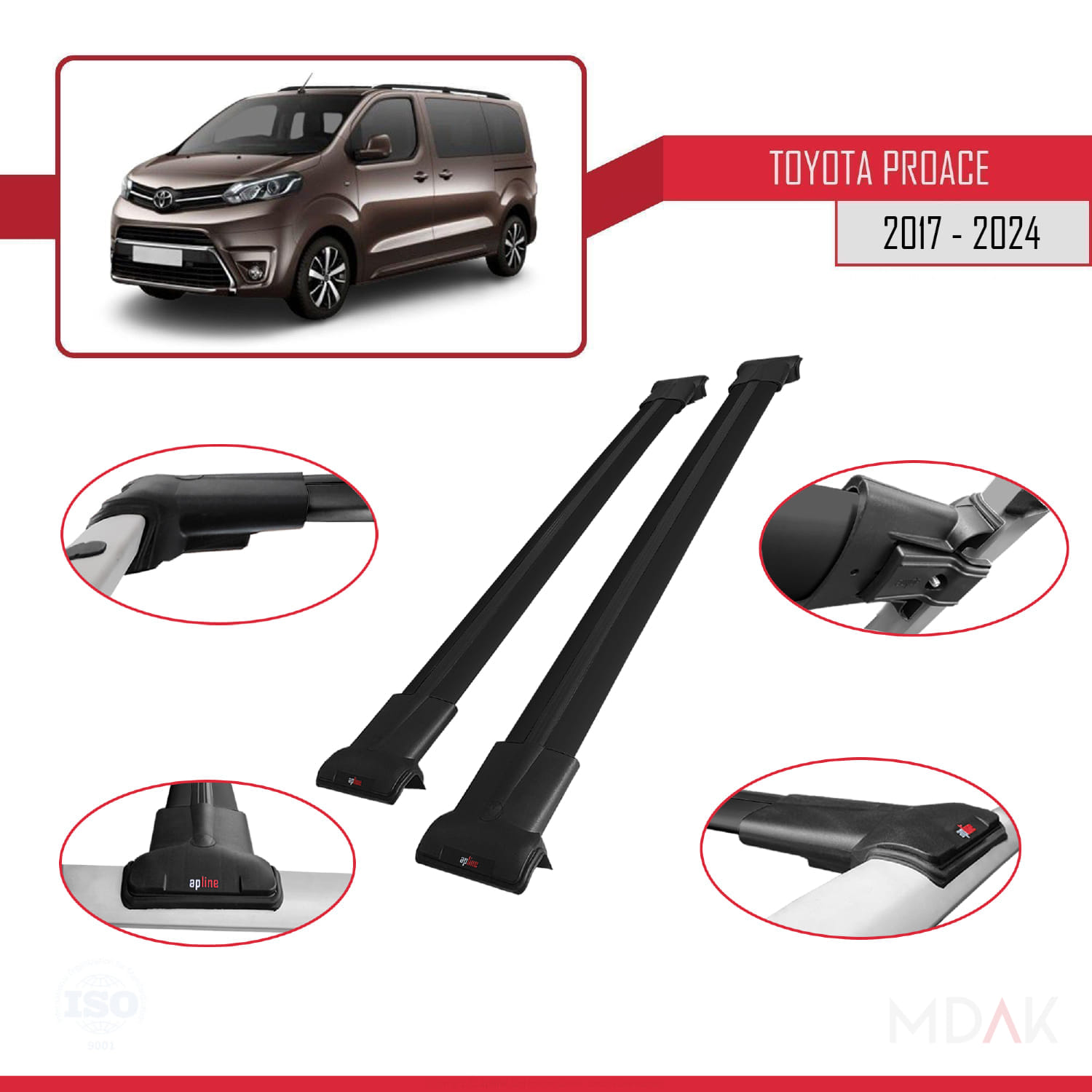 Toyota Proace 2017 ve Sonrası ile Uyumlu FLY Model Ara Atkı Tavan Barı Siyah 2 Adet - Görsel 3