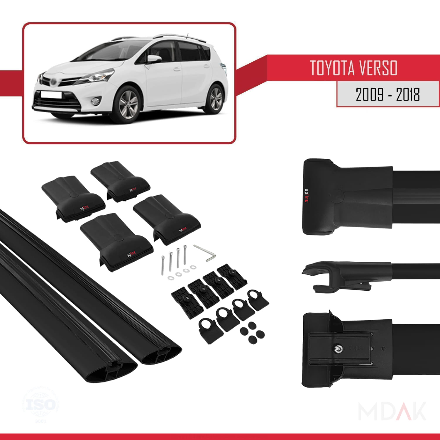Toyota Verso (AR20) 2009-2018 Arası ile Uyumlu FLY Model Ara Atkı Tavan Barı Siyah 2 Adet - Görsel 5