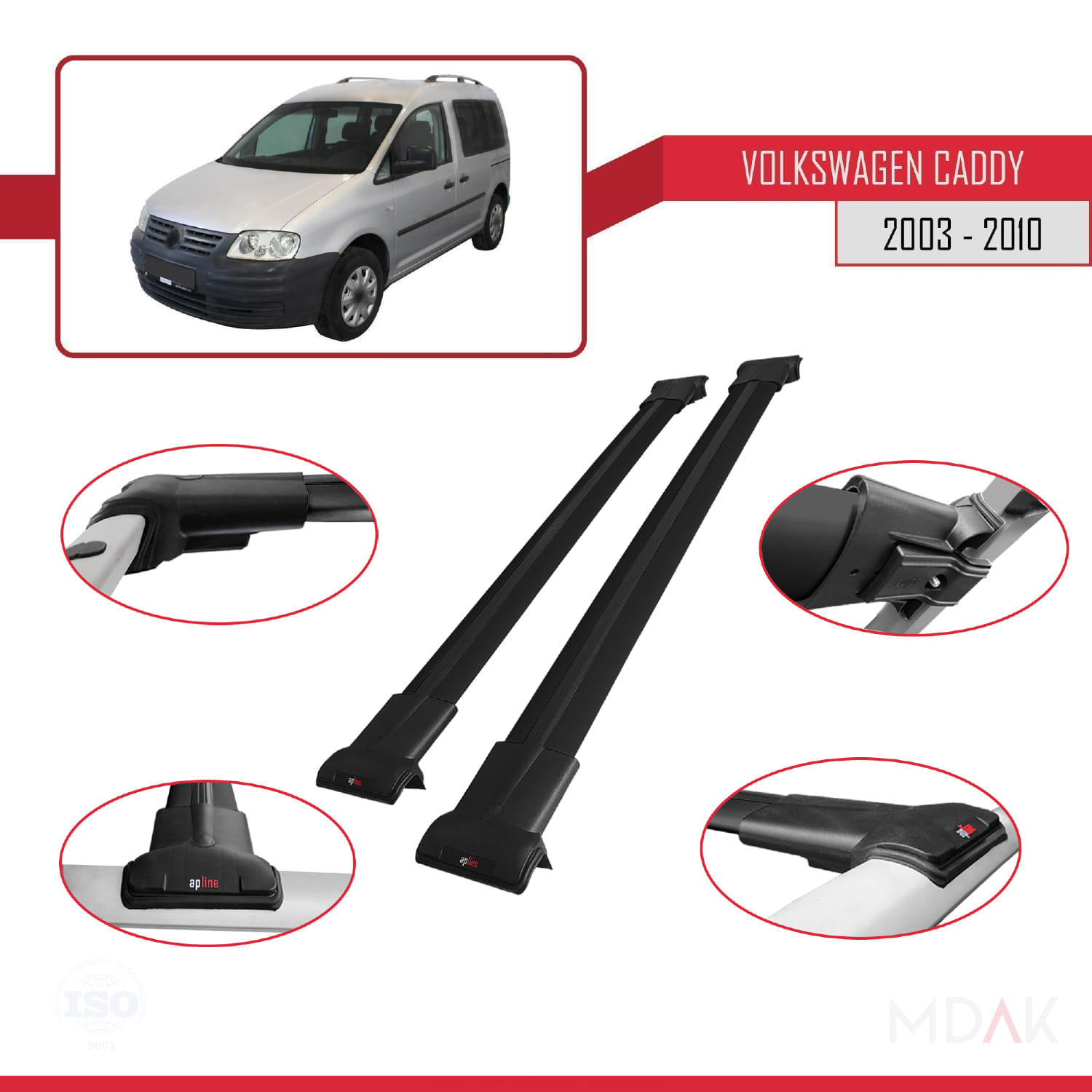 Volkswagen Caddy 3 (2K) 2003-2010 Arası ile Uyumlu FLY Model Ara Atkı Tavan Barı Siyah 2 Adet - Görsel 3