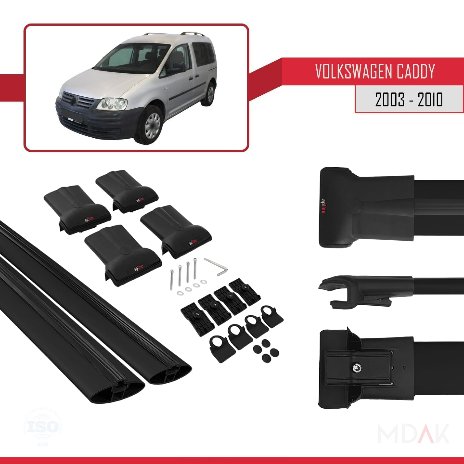 Volkswagen Caddy 3 (2K) 2003-2010 Arası ile Uyumlu FLY Model Ara Atkı Tavan Barı Siyah 2 Adet - Görsel 5