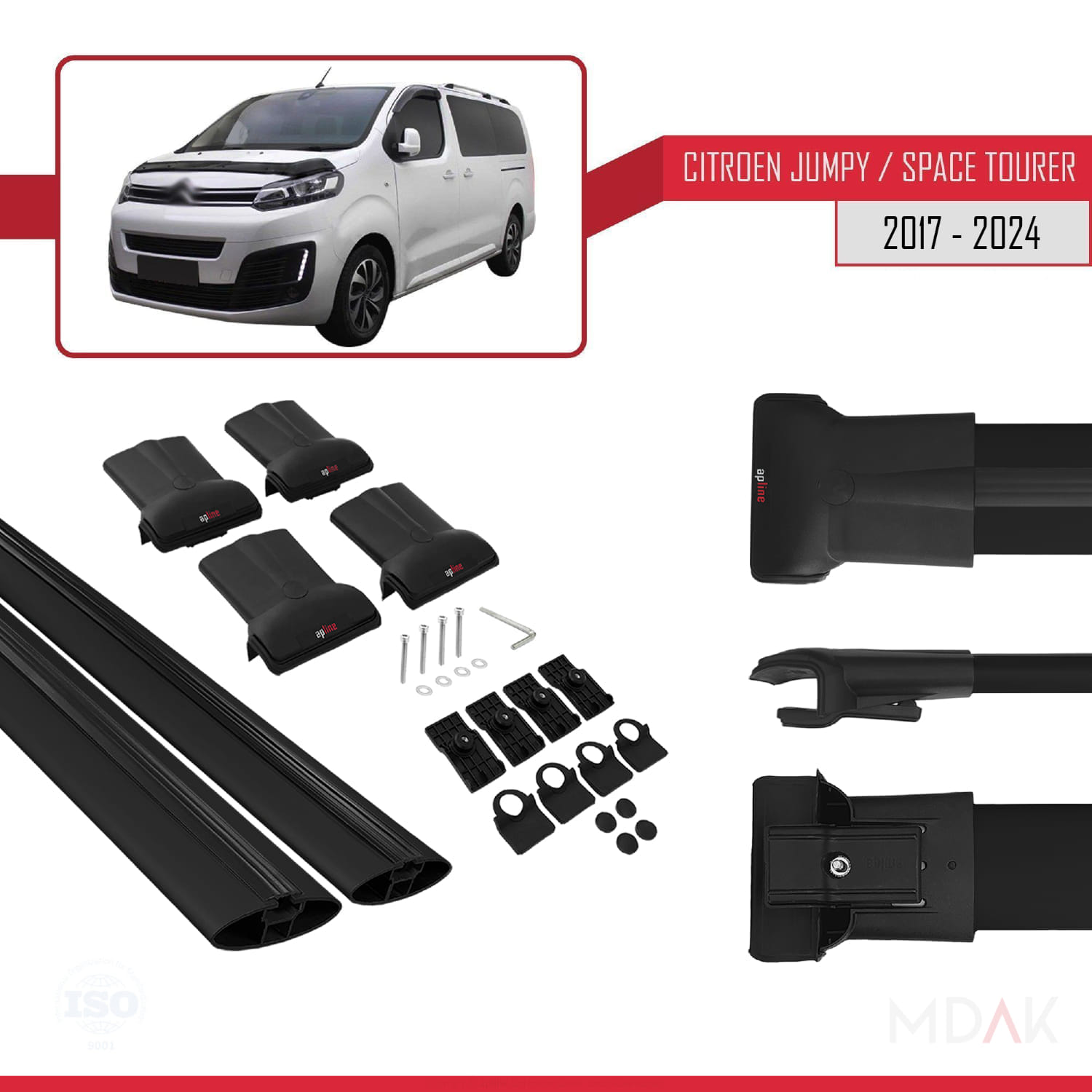 Citroen Jumpy 3 (K0) Space Tourer 2017 ve Sonrası ile Uyumlu FLY Model Ara Atkı Tavan Barı Siyah 2 Adet - Görsel 5