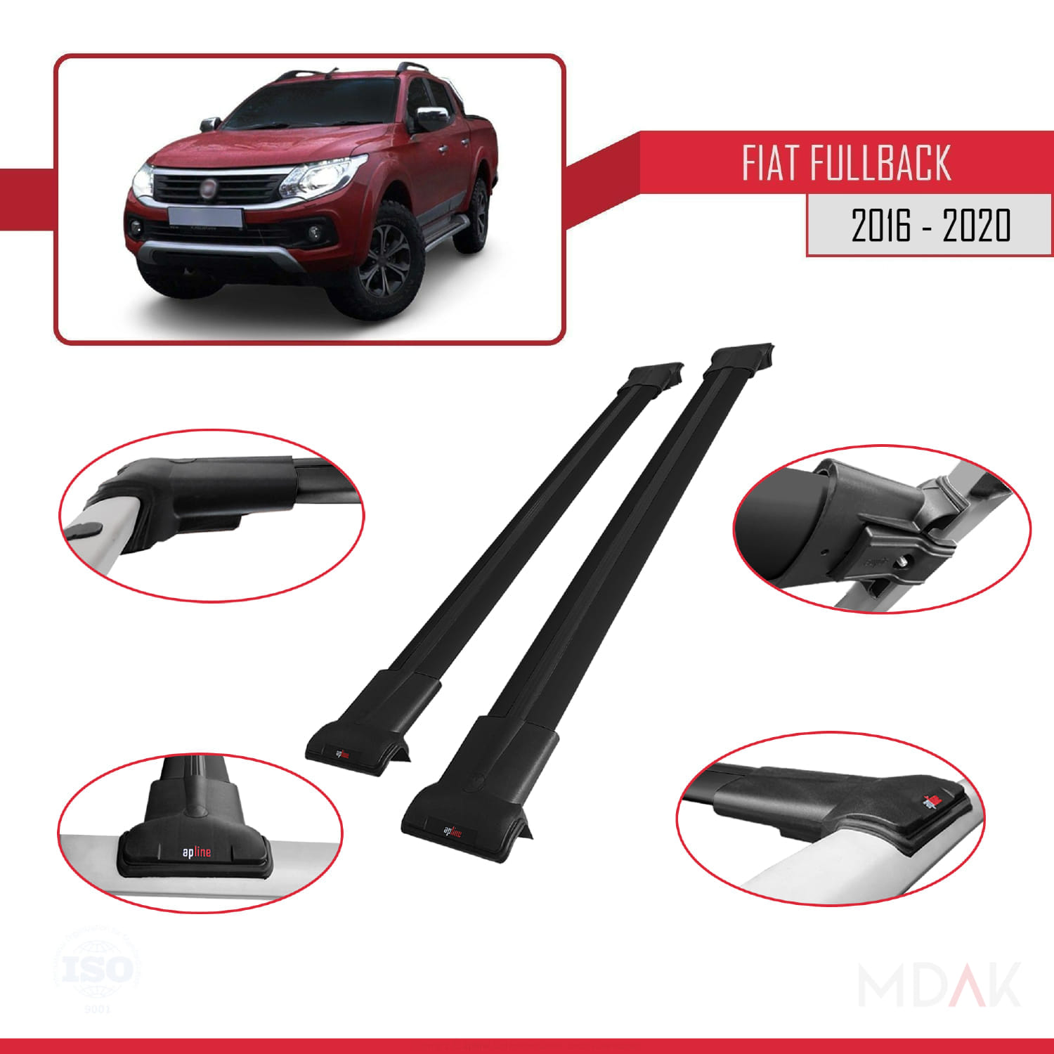 Fiat Fullback 2016-2020 Arası ile Uyumlu FLY Model Ara Atkı Tavan Barı Siyah 2 Adet - Görsel 3